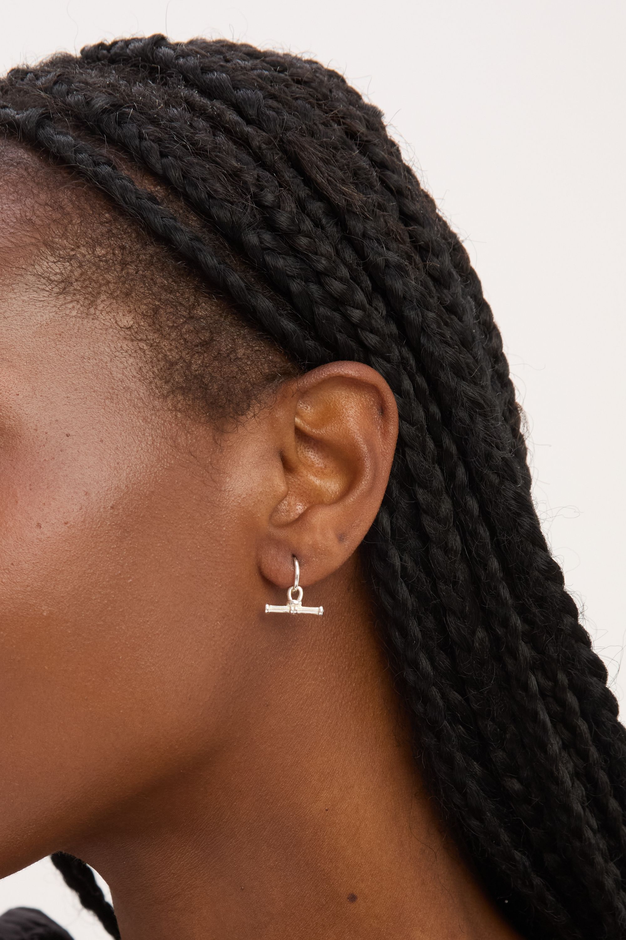 Simply Silver Sterling Silver 925 Polished Textured T Bar Hoop Earrings image 2