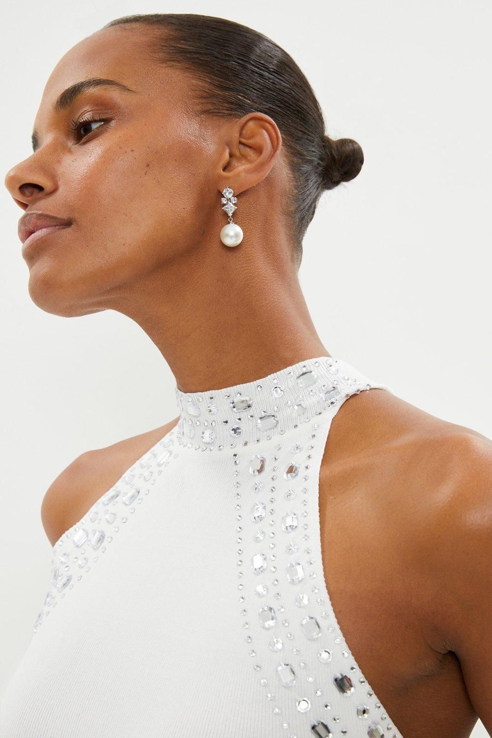 Coast Embellished Halter Neck Knit Top Cream image 2