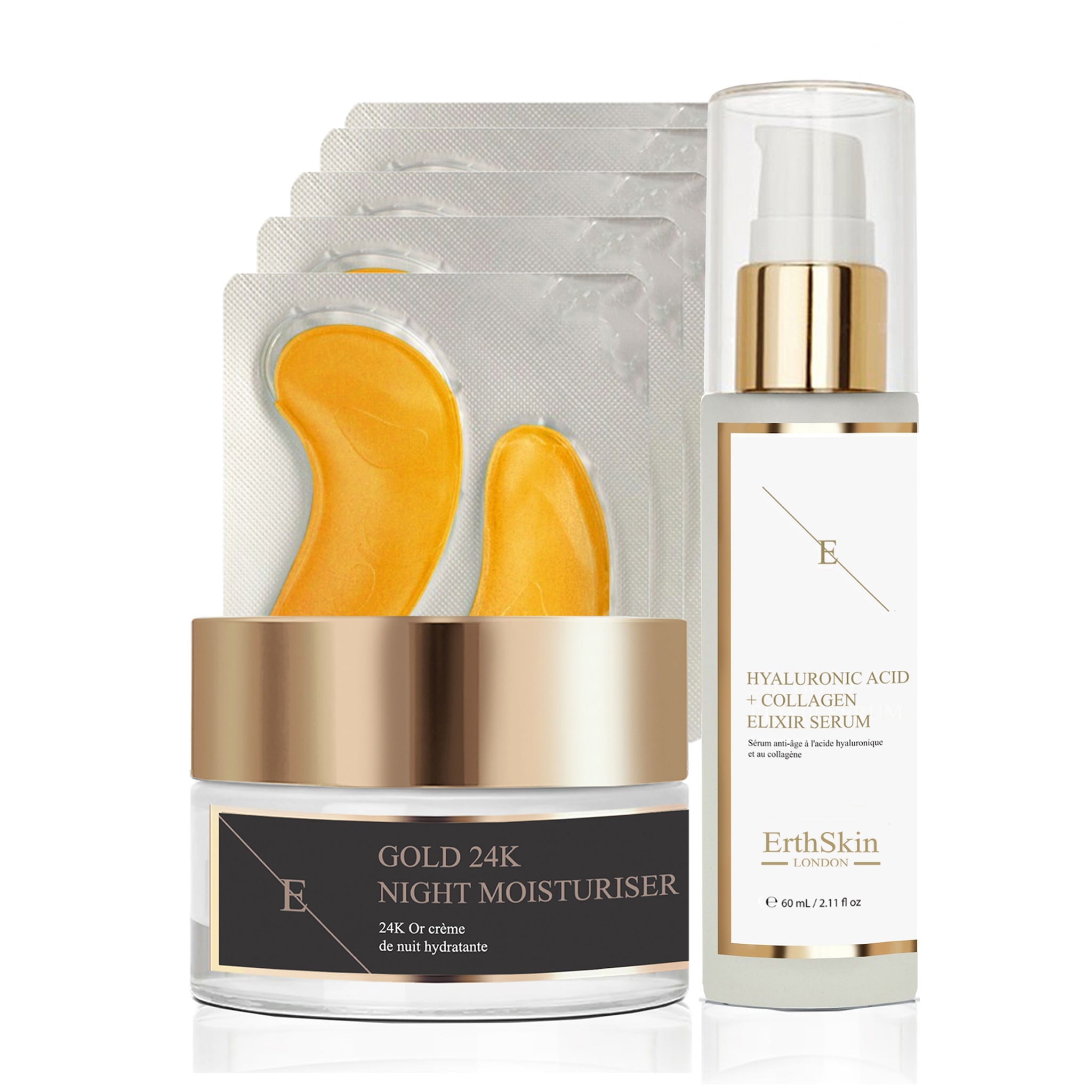 Erth Skin London 24K Gold Night Set: Moisturizer + Eye Patches & HA Serum image 1