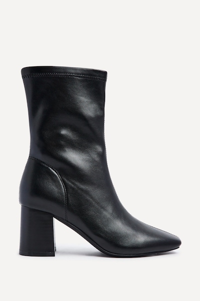 Linzi Bronx Black Faux Soft Leather Block Heel