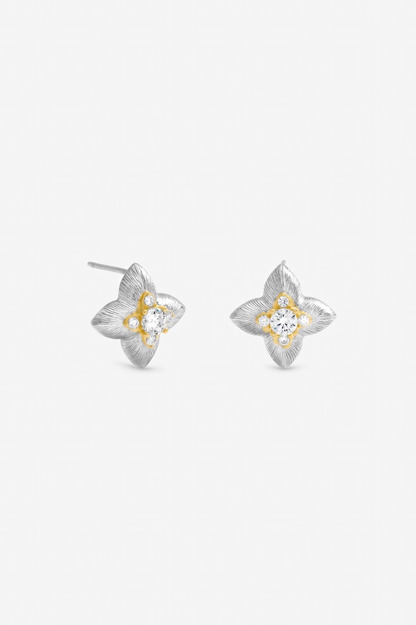 Jon Richard Two Tone Cubic Zirconia Clover Stud Earrings