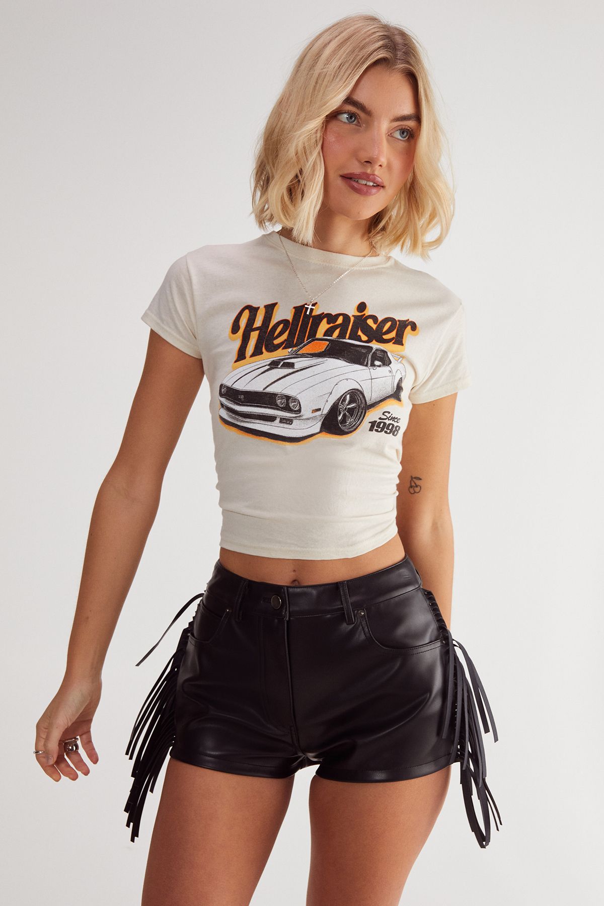 NastyGal Fringe Faux Leather Trim Short Black image 2