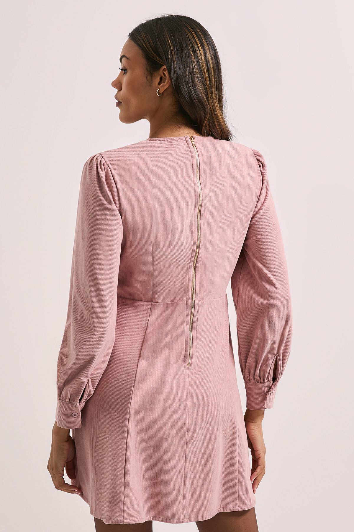 Dorothy Perkins Petite Seam Detail Cord Mini Dress Light Pink image 3