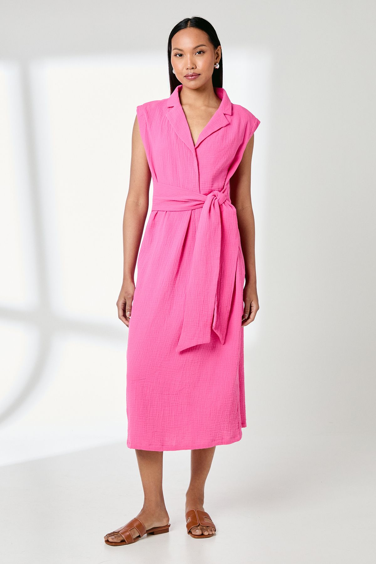 Principles Pink Gauze Tie Front Midi Dress Pink image 1