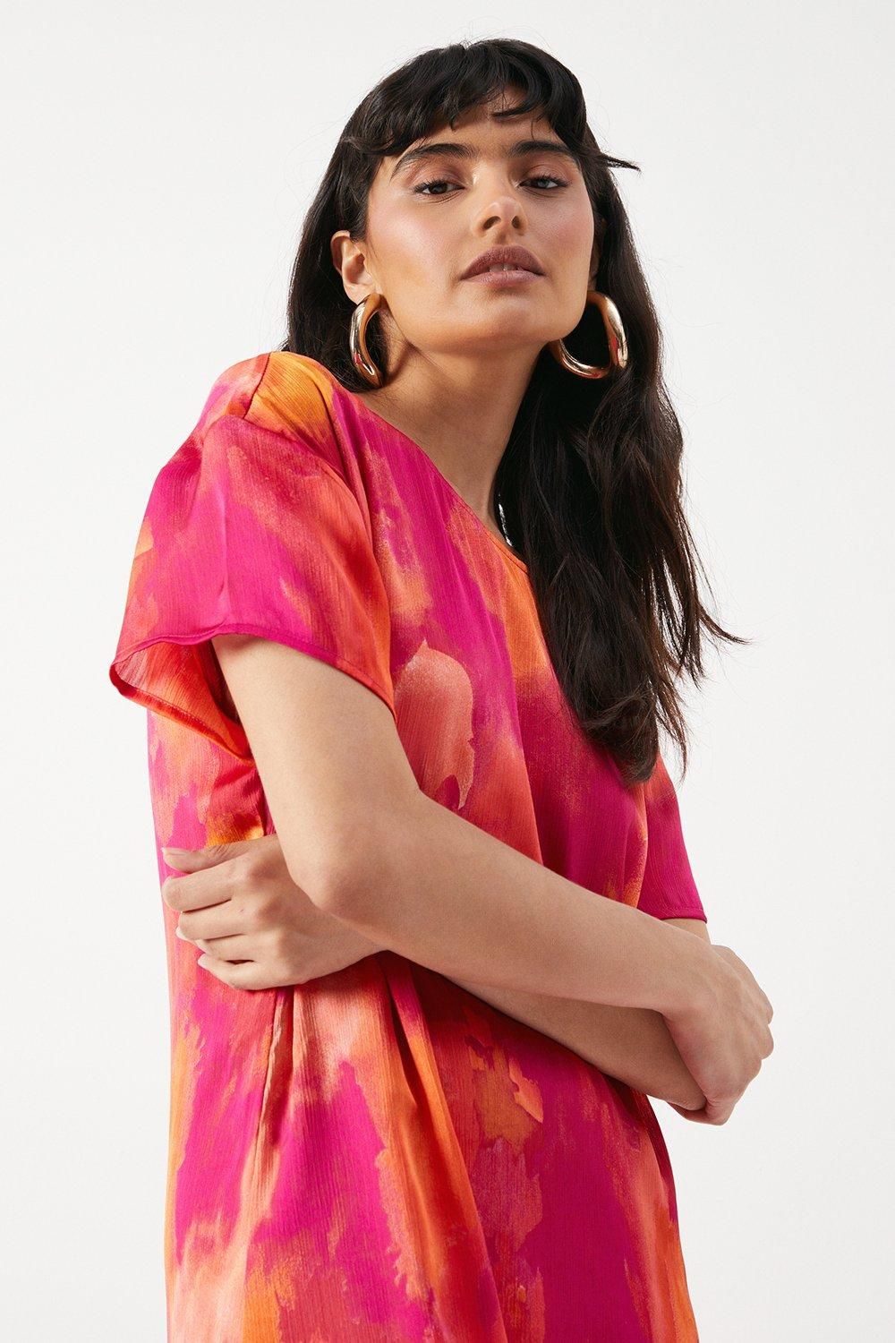 Warehouse Oversized Midi T-shirt Dress Pink image 4