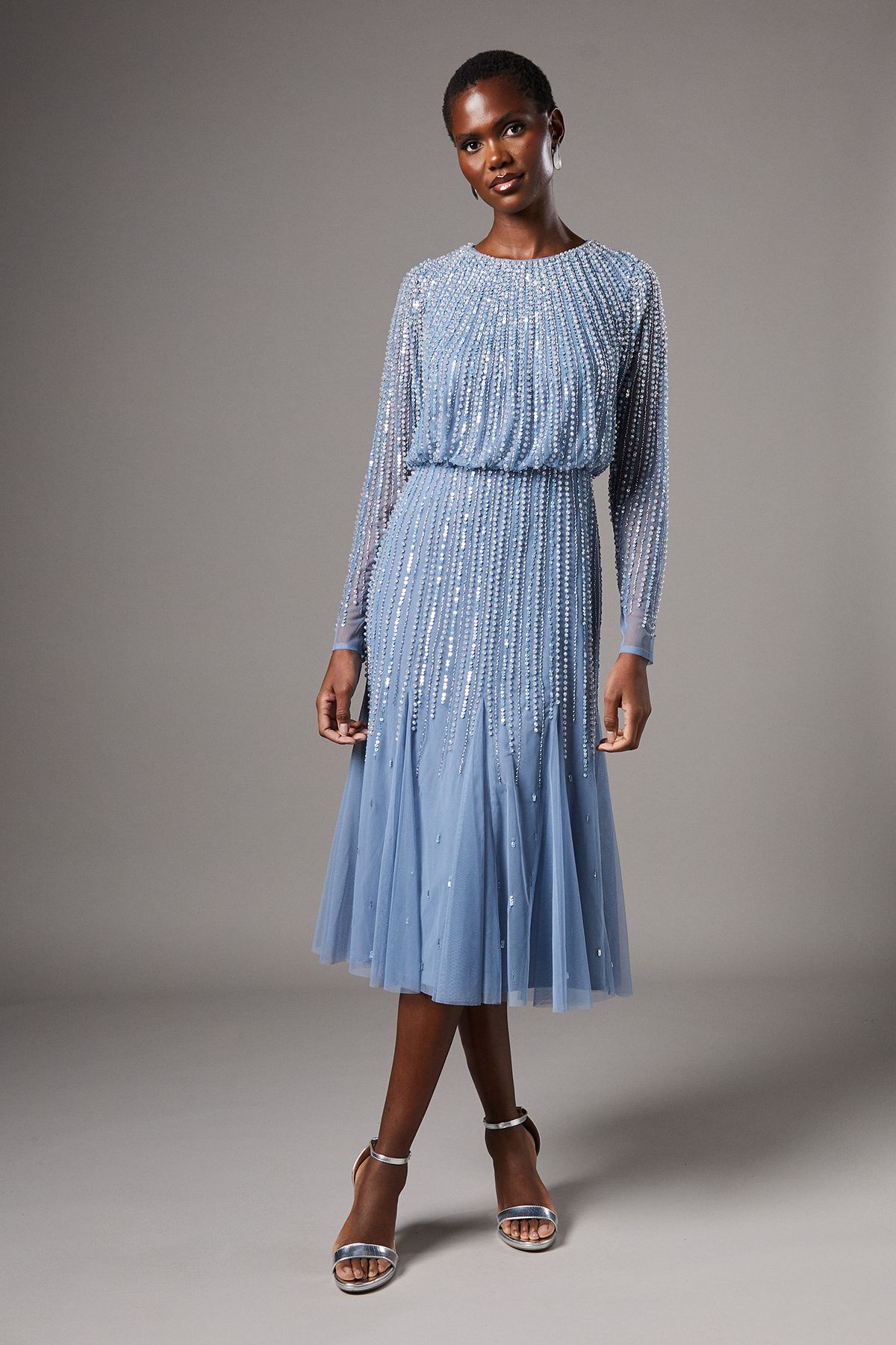 Coast Party Sequin Long Sleeve Midi Dress Dusty Blue image 1