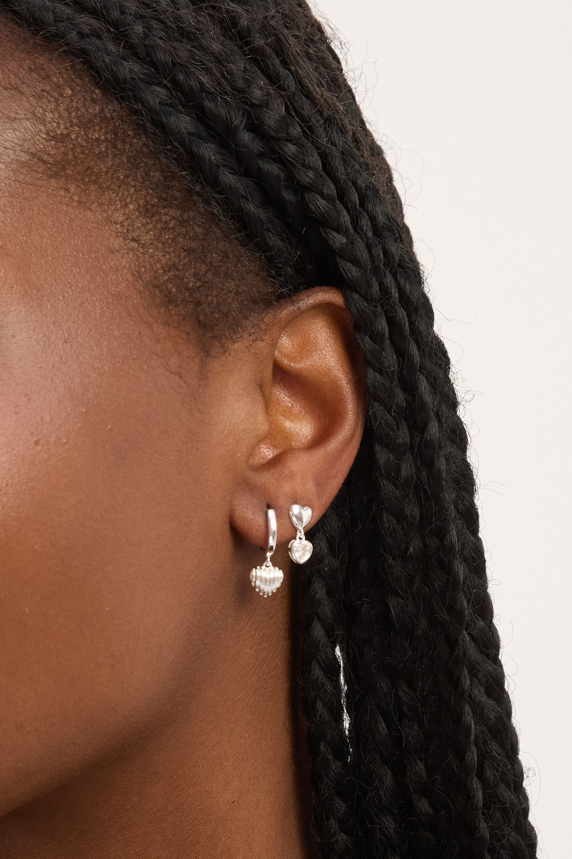 Simply Silver Sterling Silver 925 Polished Ridged Puff Heart Hoop Earrings image 2