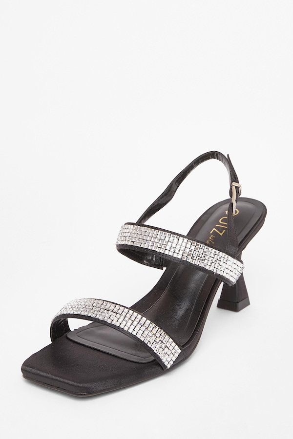 Quiz Black Wide Fit Diamante Heels
