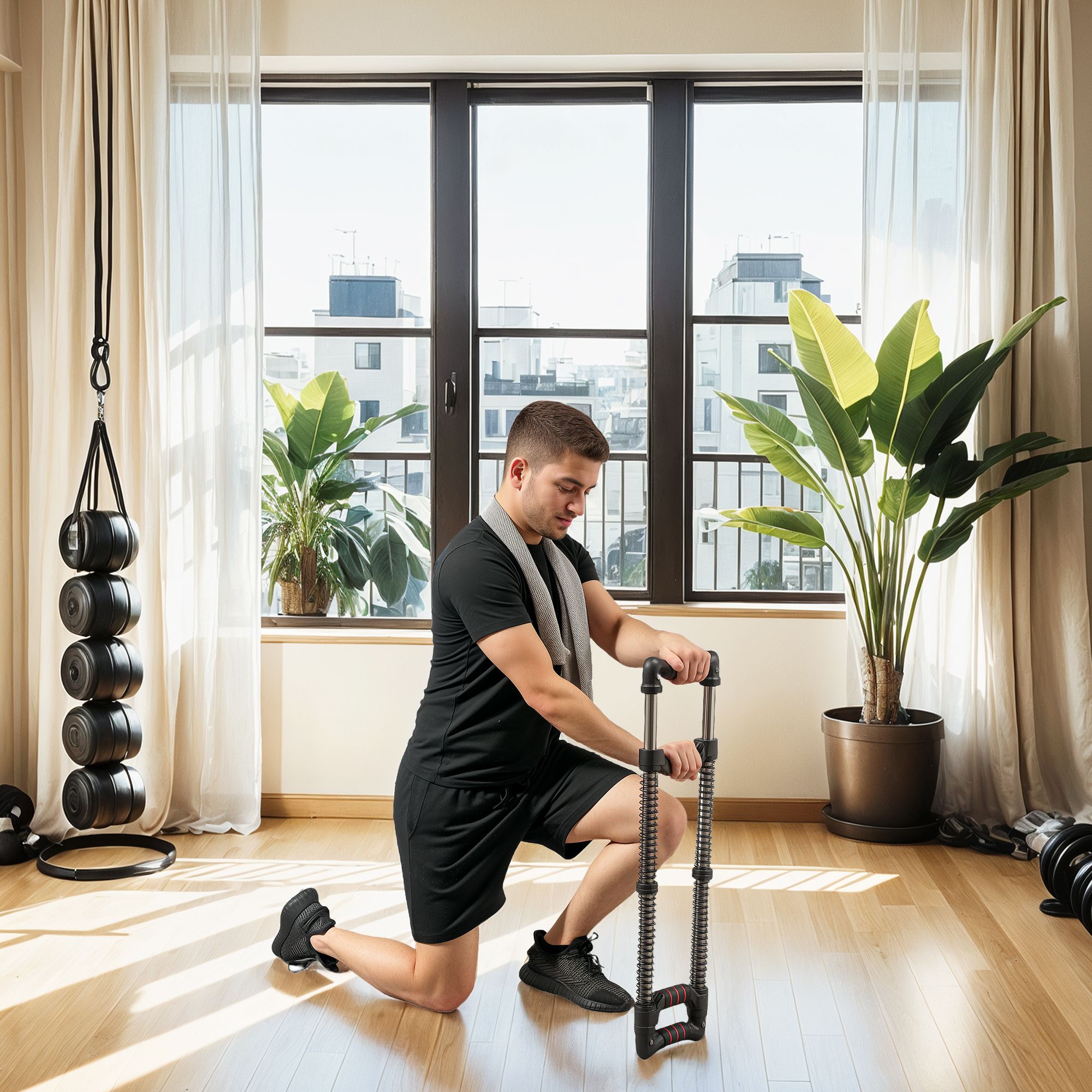 SPORTNOW Chest Expander with 10-50kg Adjustable Resistance for Men, Women image 1