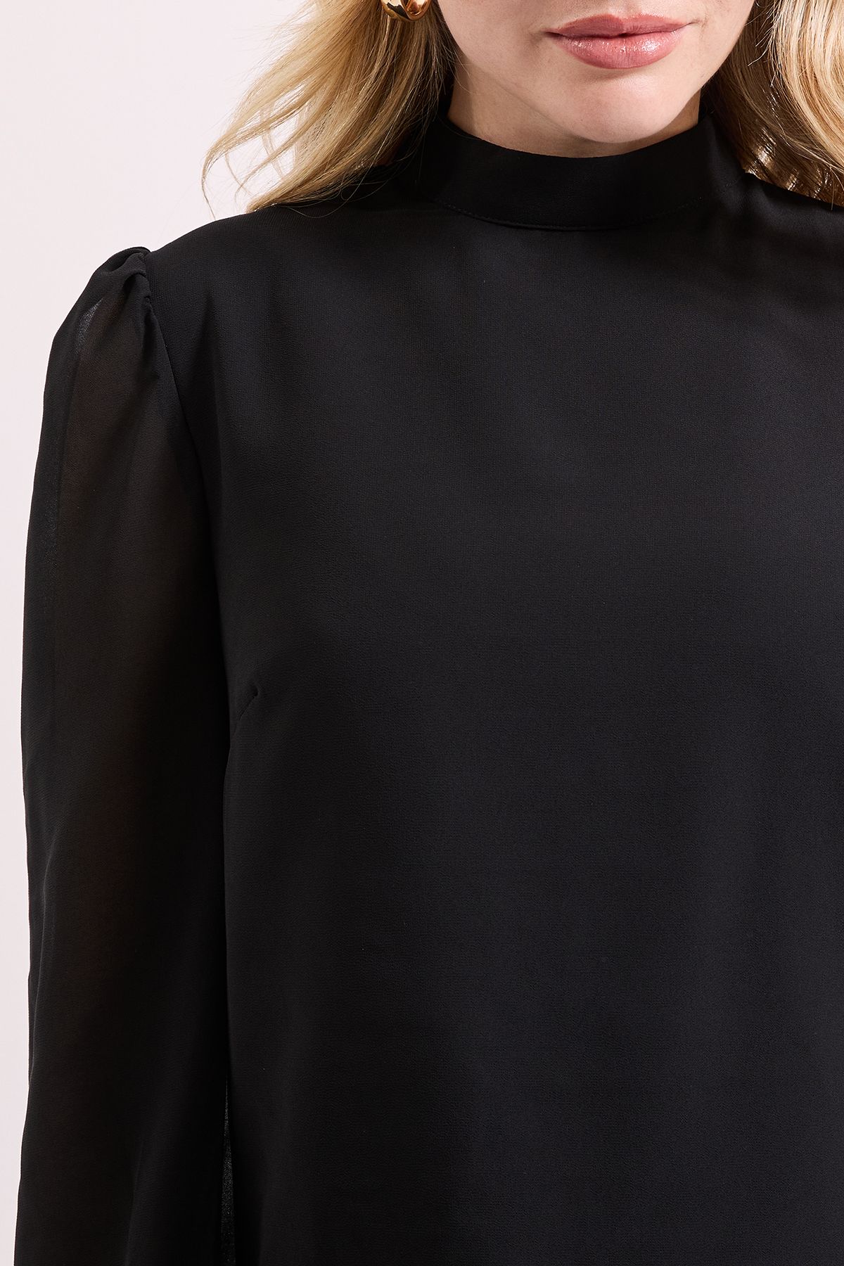 Dorothy Perkins Blouson Sleeve High Neck Top Black image 5