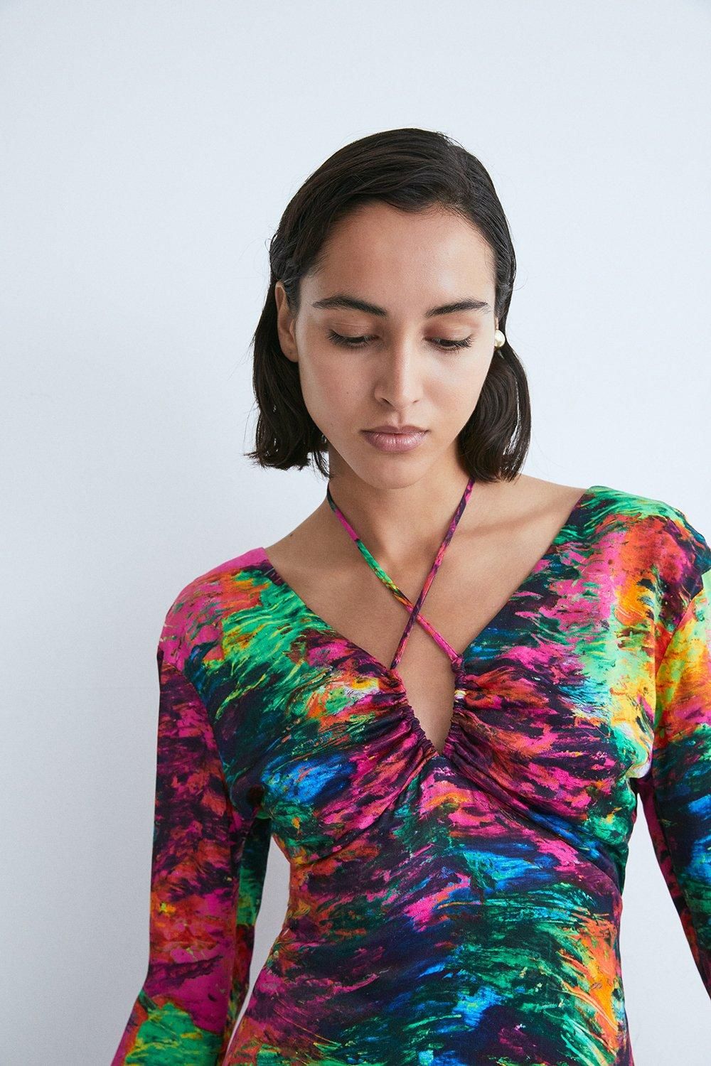 Warehouse WH x Kimberley Burrows Burrows Printed Satin Maxi Dress Multi image 5