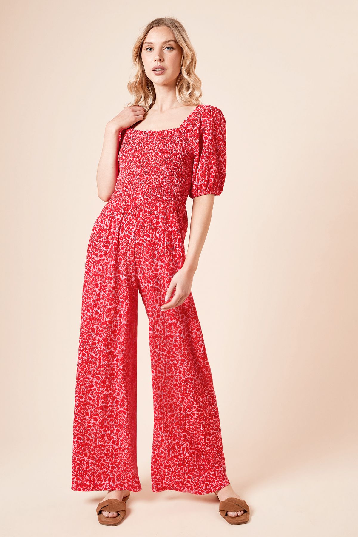 Dorothy Perkins Red Ditsy Shirred Bodice Puff Sleeve Jersey Bodysuit Red image 1