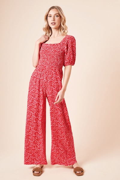 Dorothy Perkins Red Ditsy Shirred Bodice Puff Sleeve Jersey Bodysuit Red