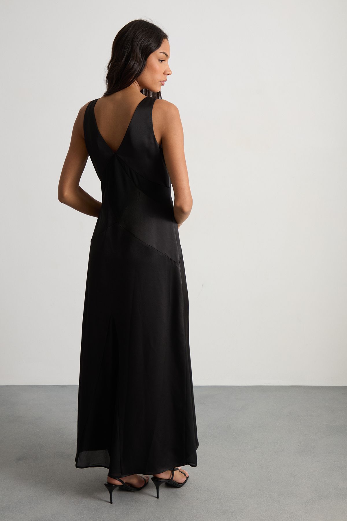 Warehouse Satin And Chiffon Mix Midaxi Dress Black image 4