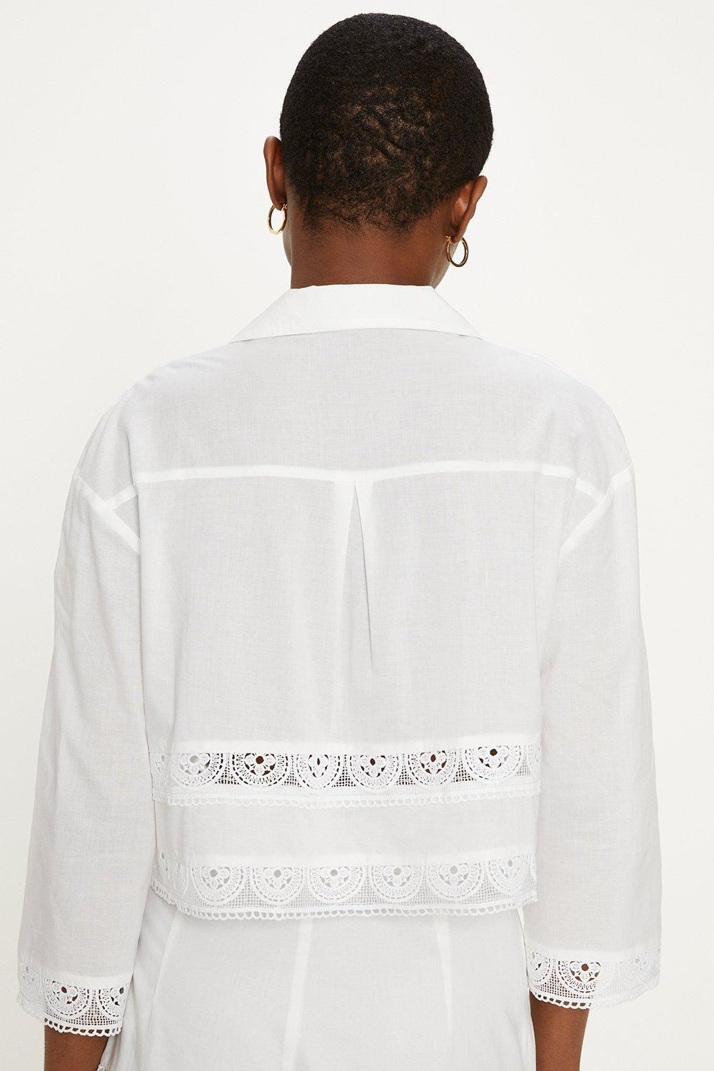 Oasis Lace Insert Cotton Resort Shirt White image 3