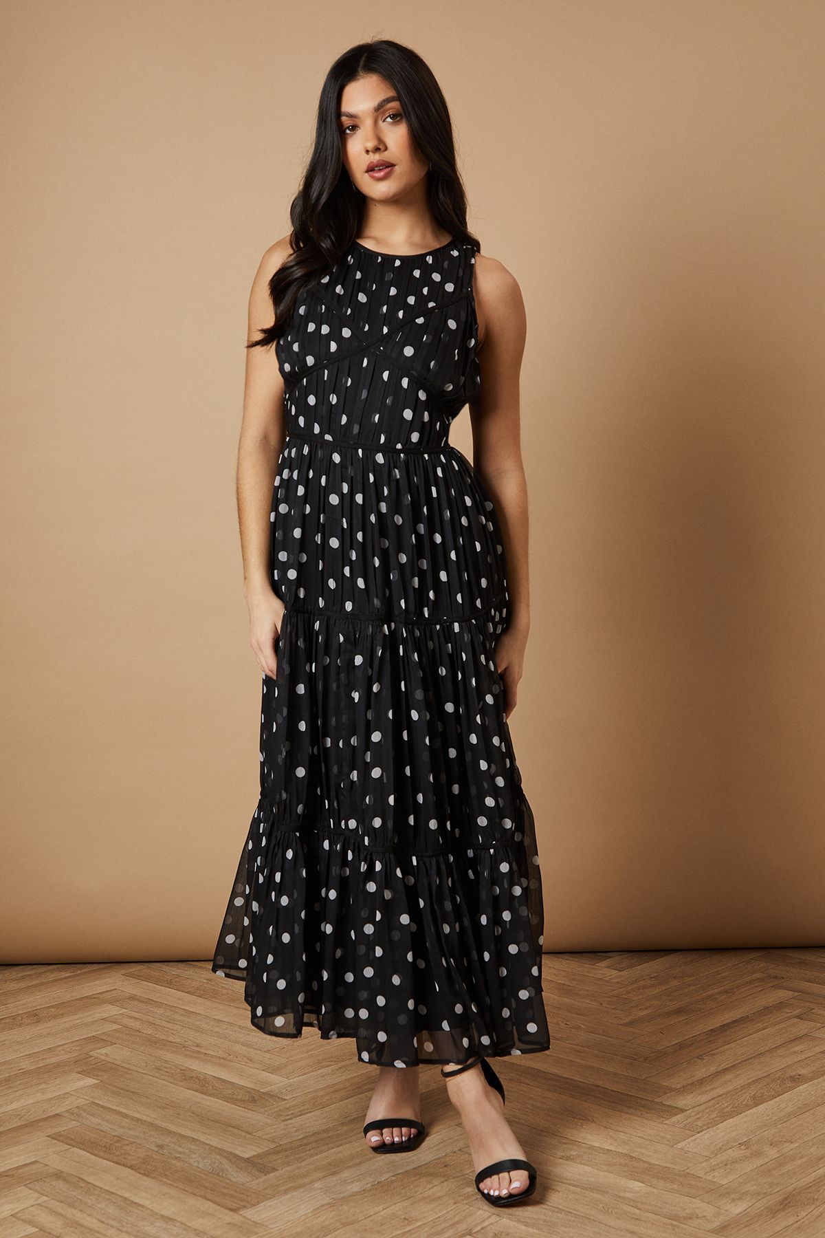 Oasis Mono Spot Contrast Piping Midi Dress Mono image 2