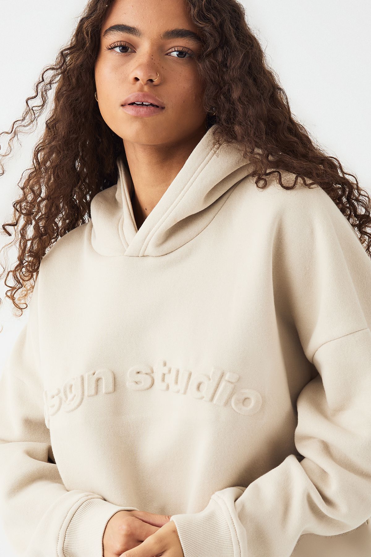 DSGN Studio DSGN Studio Embossed Oversized Hoodie Stone image 4