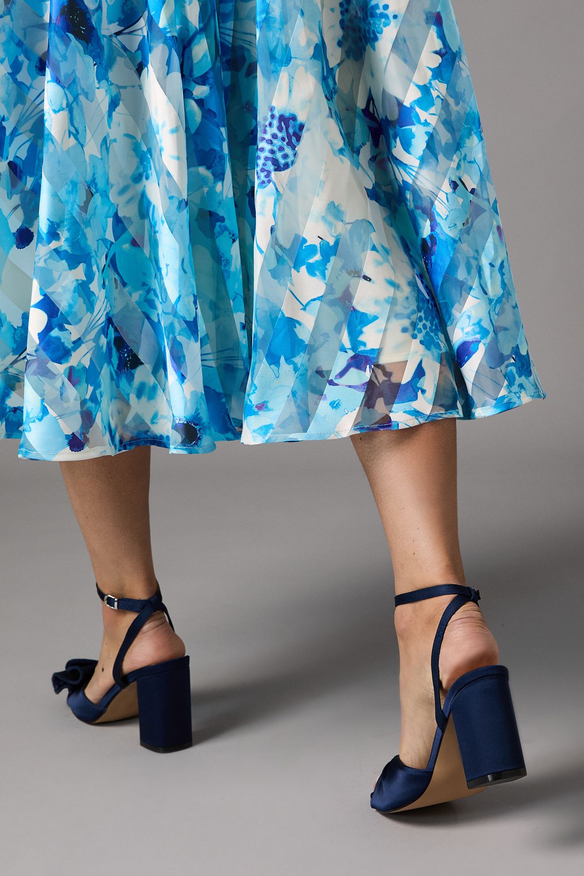 Coast Wide Fit Tina Satin Soft Ruffle High Block Heel Sandals Navy image 3