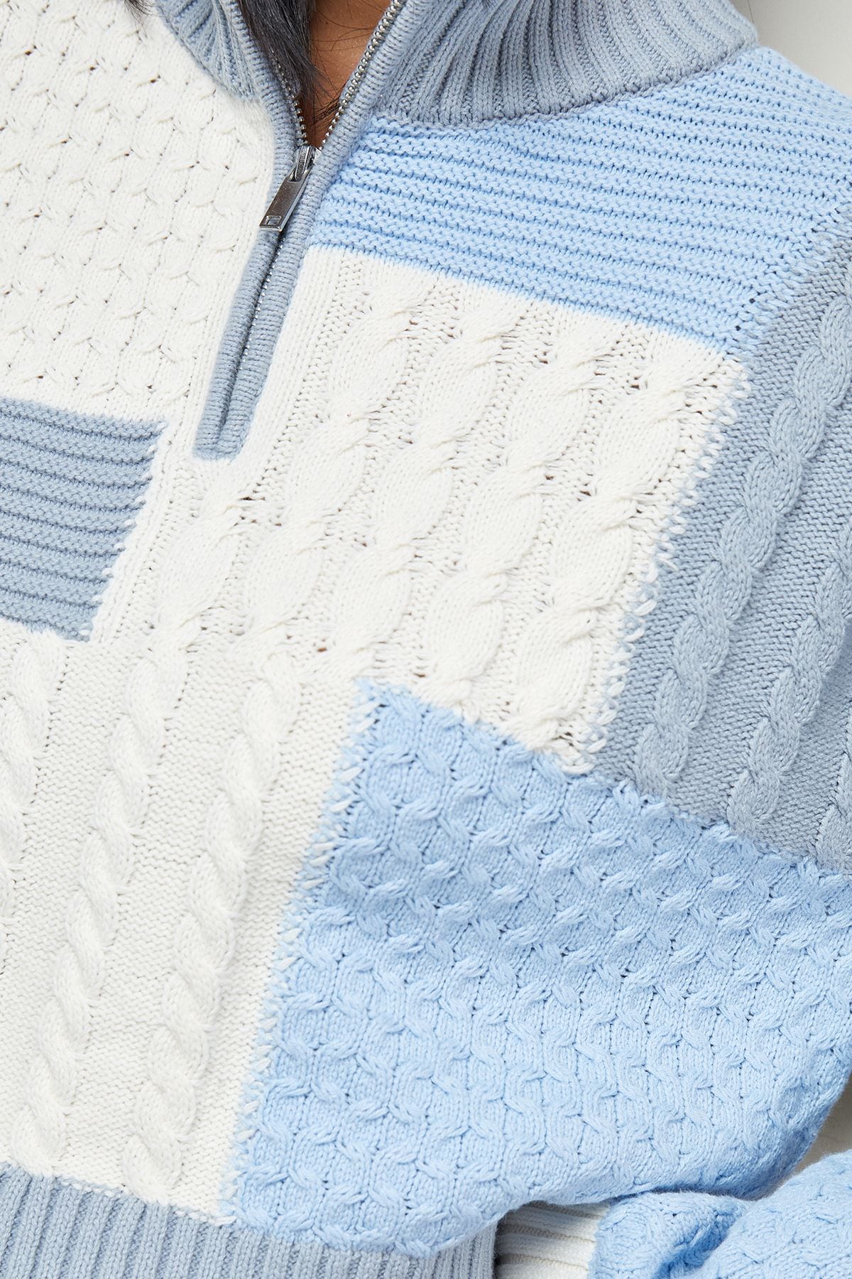 Warehouse Patchwork Crop Cable Jumper Neutral image 5