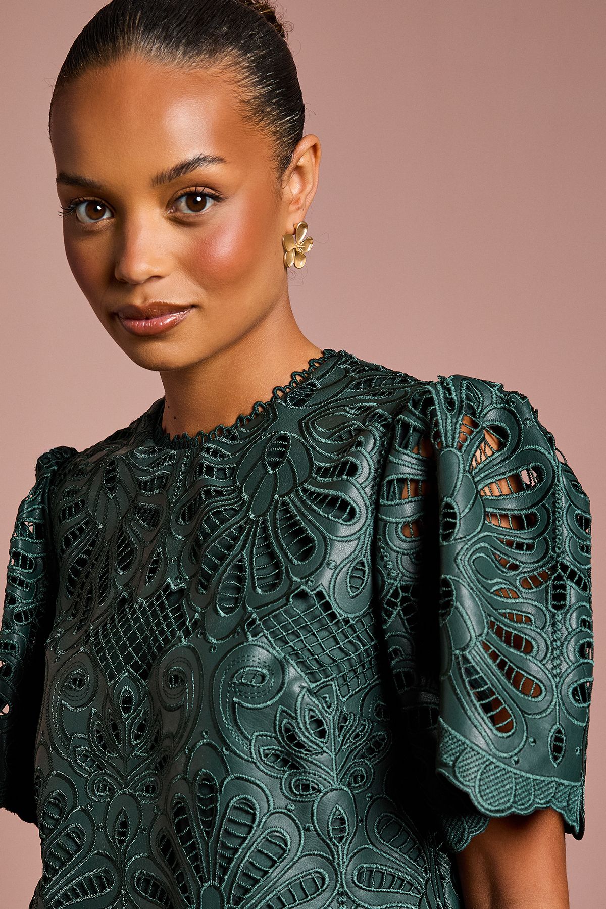 Coast Petite PU Short Sleeve Top Emerald image 4