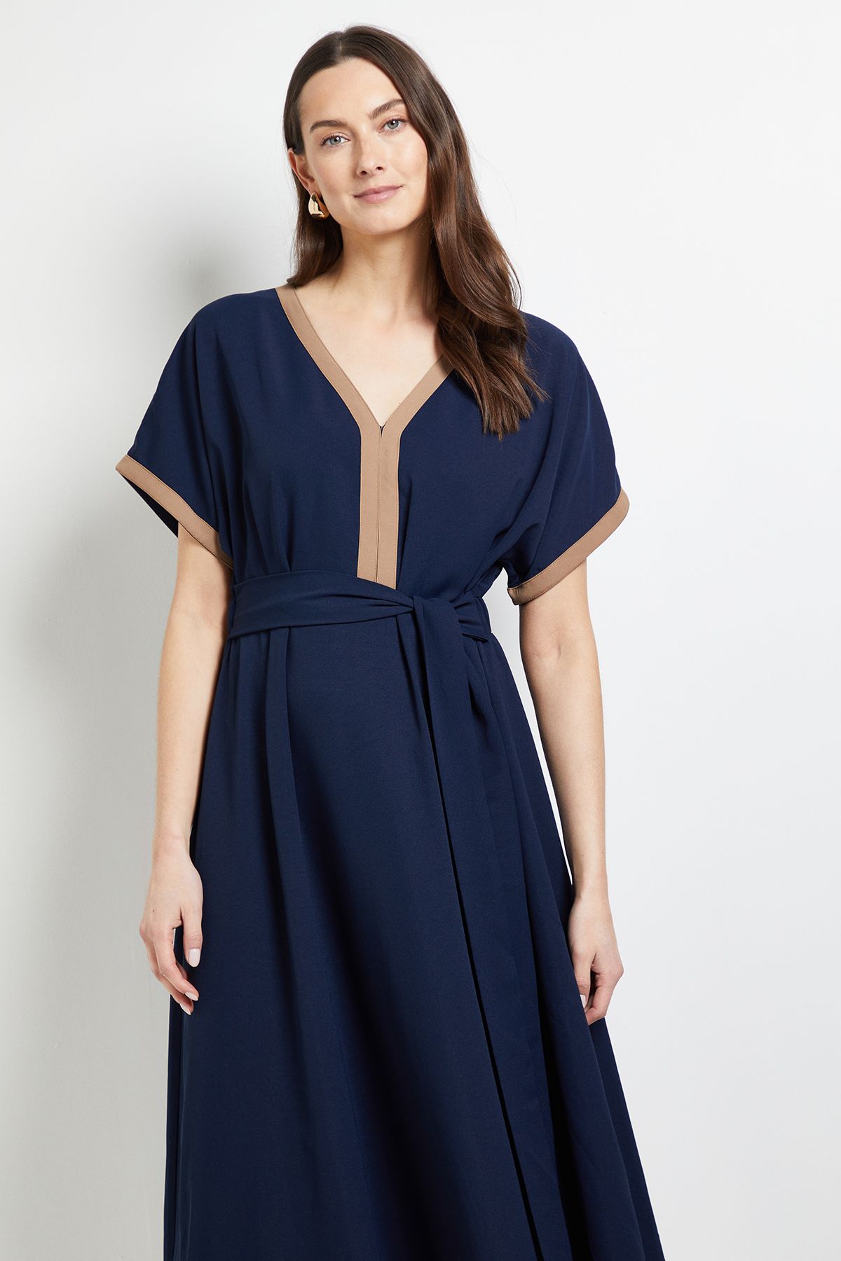 Principles Tipped Notch Neck Kimono Sleeve Dress Navy image 2