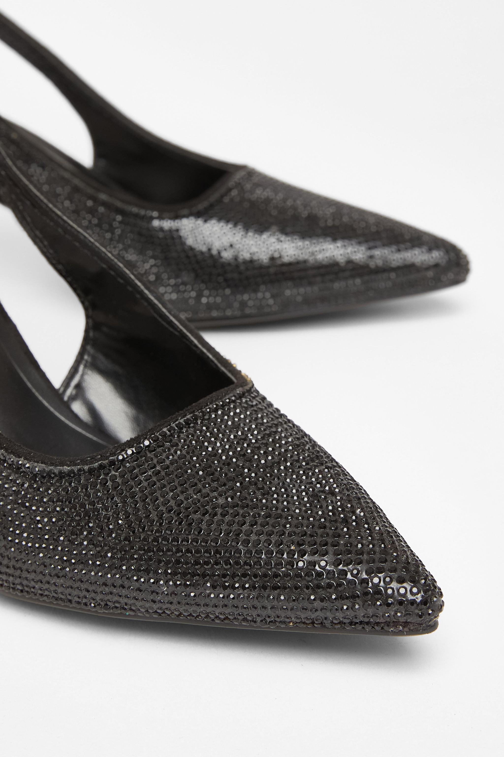 Quiz Black Diamante Sling Back Heels image 4