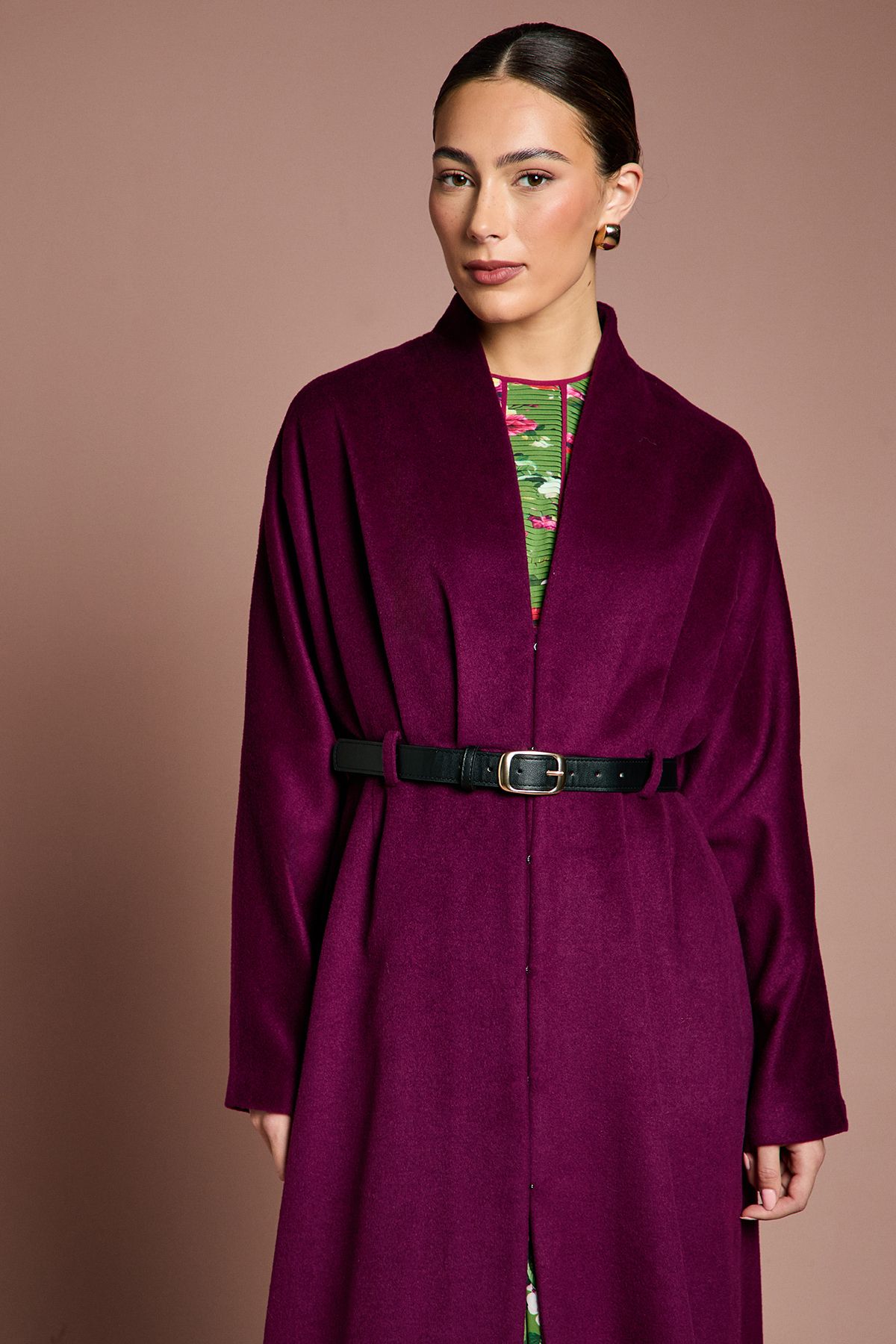 Coast Lisa Tan Occasion Belted Skirt Detail Coat Wine image 2