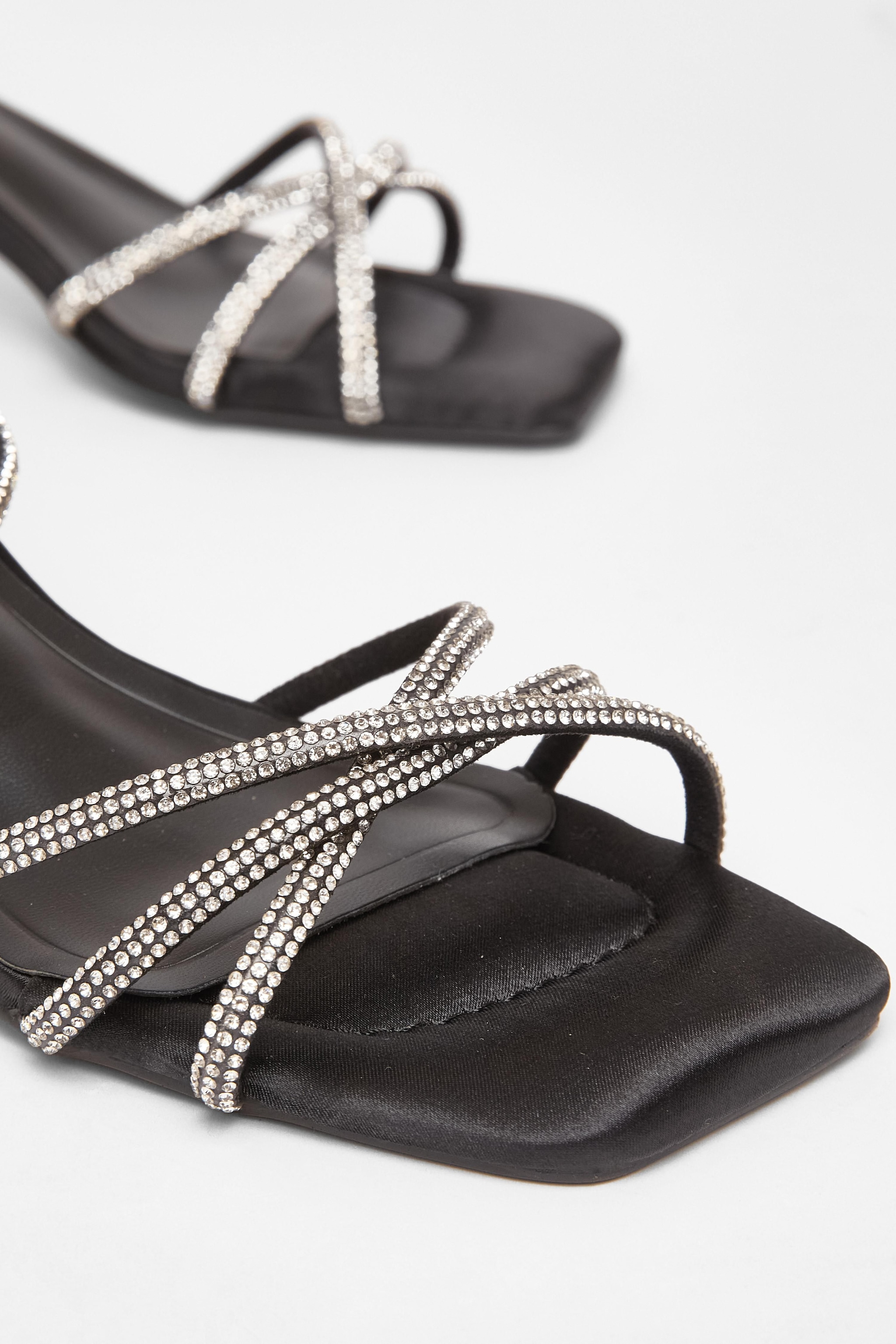 Quiz Black Diamante Strap Block Heels image 4