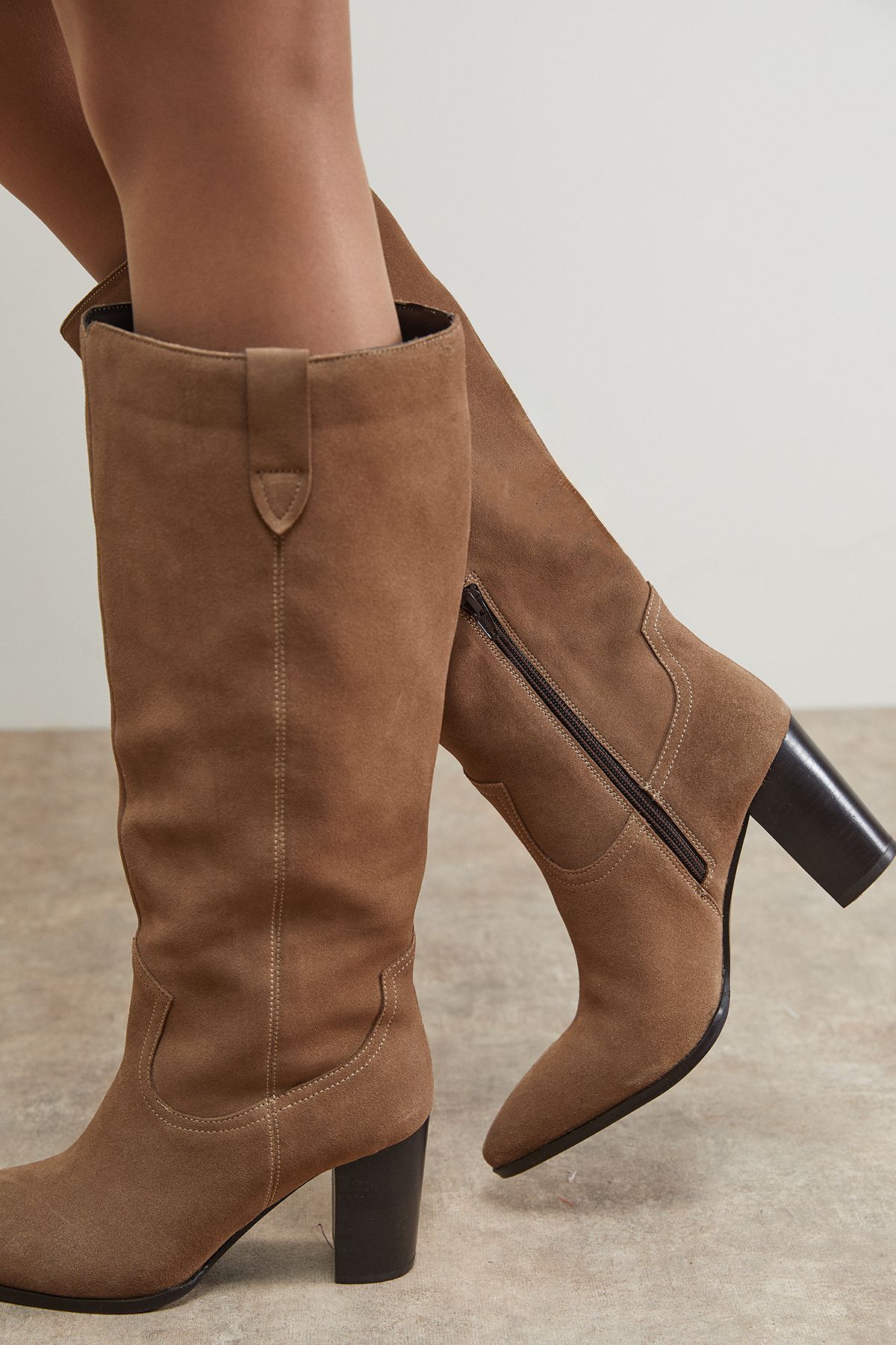 Oasis Kresta Suede High Block Heel Knee Boots Taupe image 4
