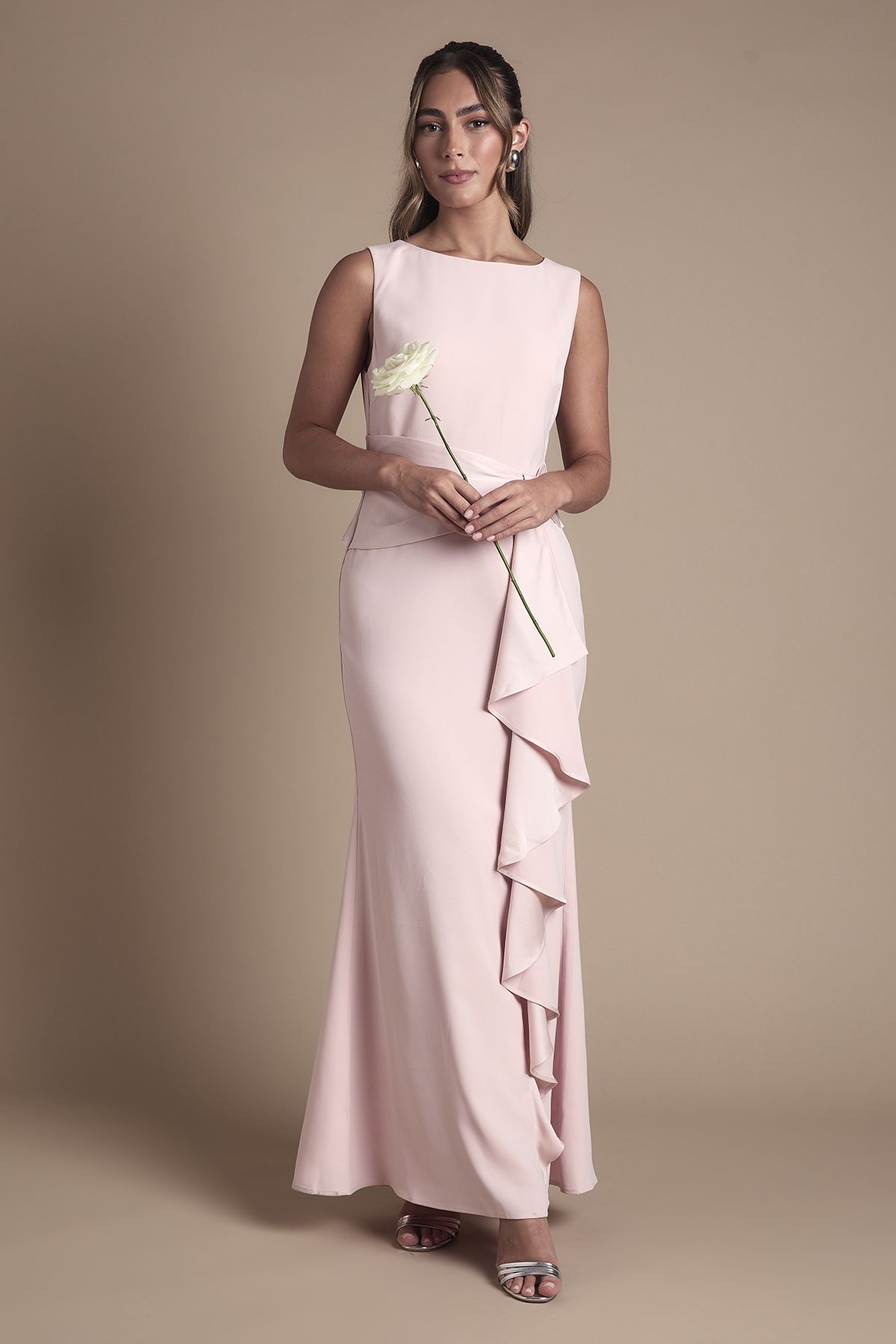Coast Sleeveless Round Neck Sash Waist Maxi Bridesmaid Dress Blush image 1