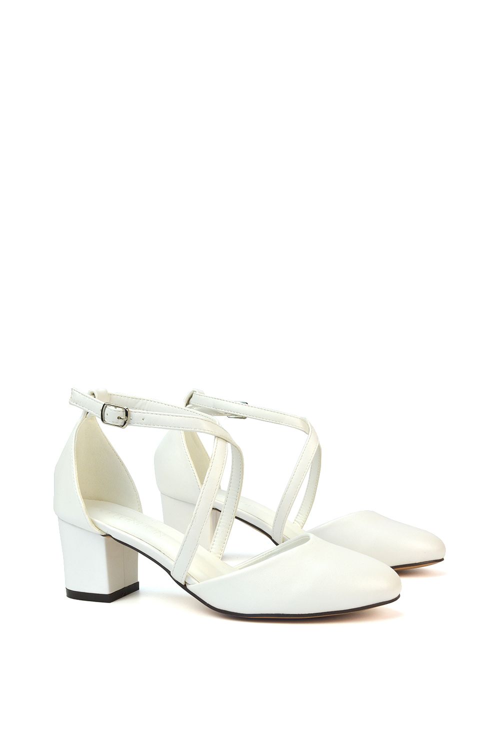 XY London 'Cindy' Strappy Mid Low Block Heel Court Shoes with Ankle Strap image 3