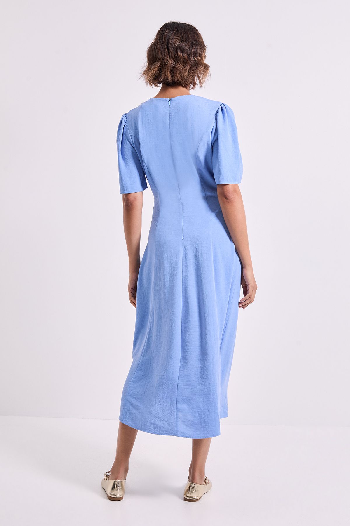 Dorothy Perkins Tie Front Seam Detail Midi Dress Blue image 3