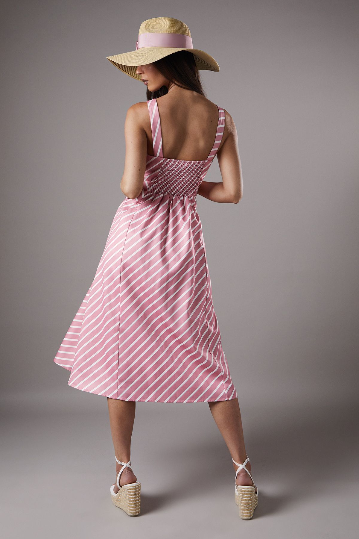 Coast Lisa Tan Diagonal Stripe Belted Midi Dress Pink image 3