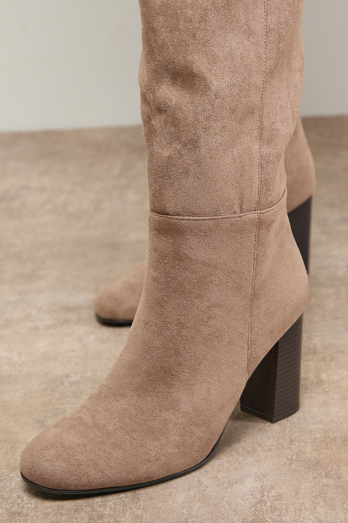 Oasis Tamsin Faux Suede Stacked High Block Heel Knee Boots Beige image 3