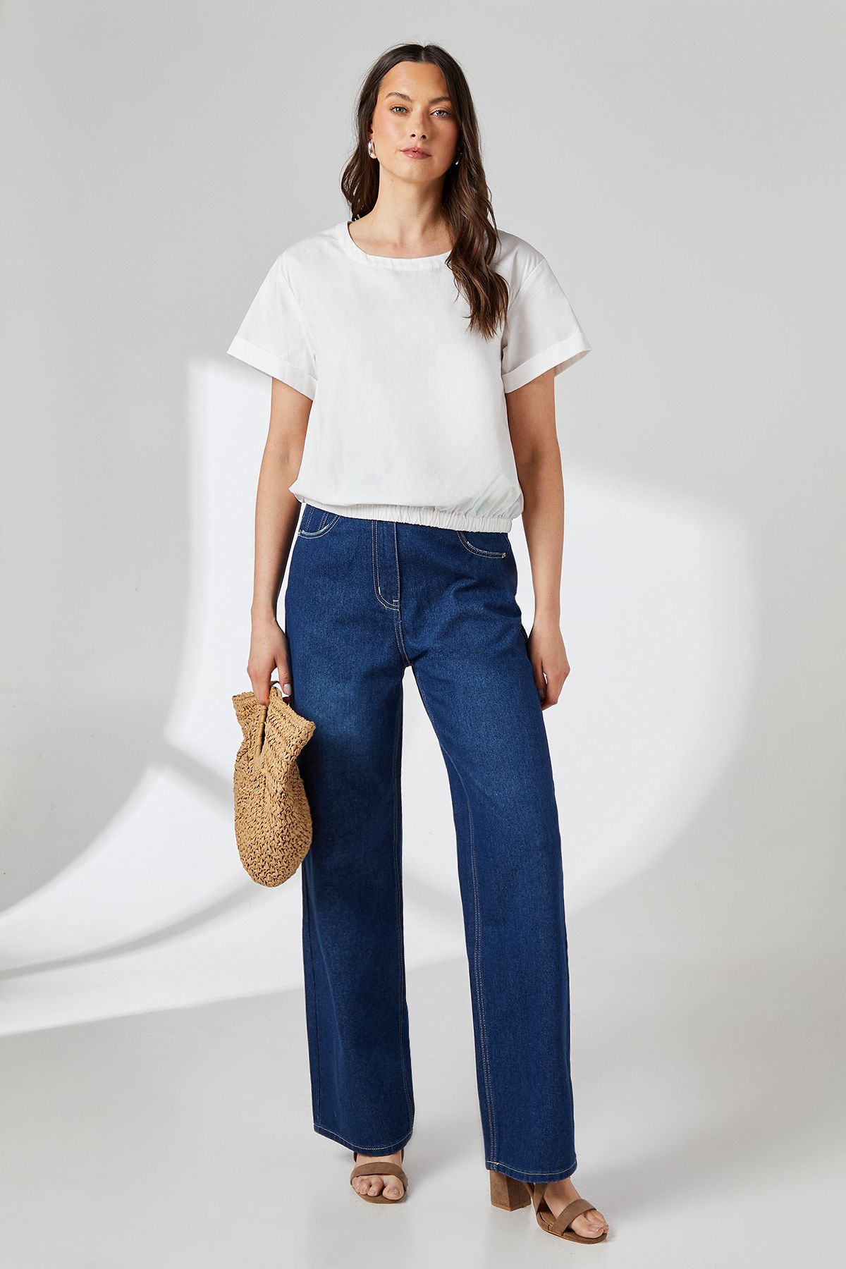 Principles Cotton Elasticated Hem Crew Neck Top Ivory image 2