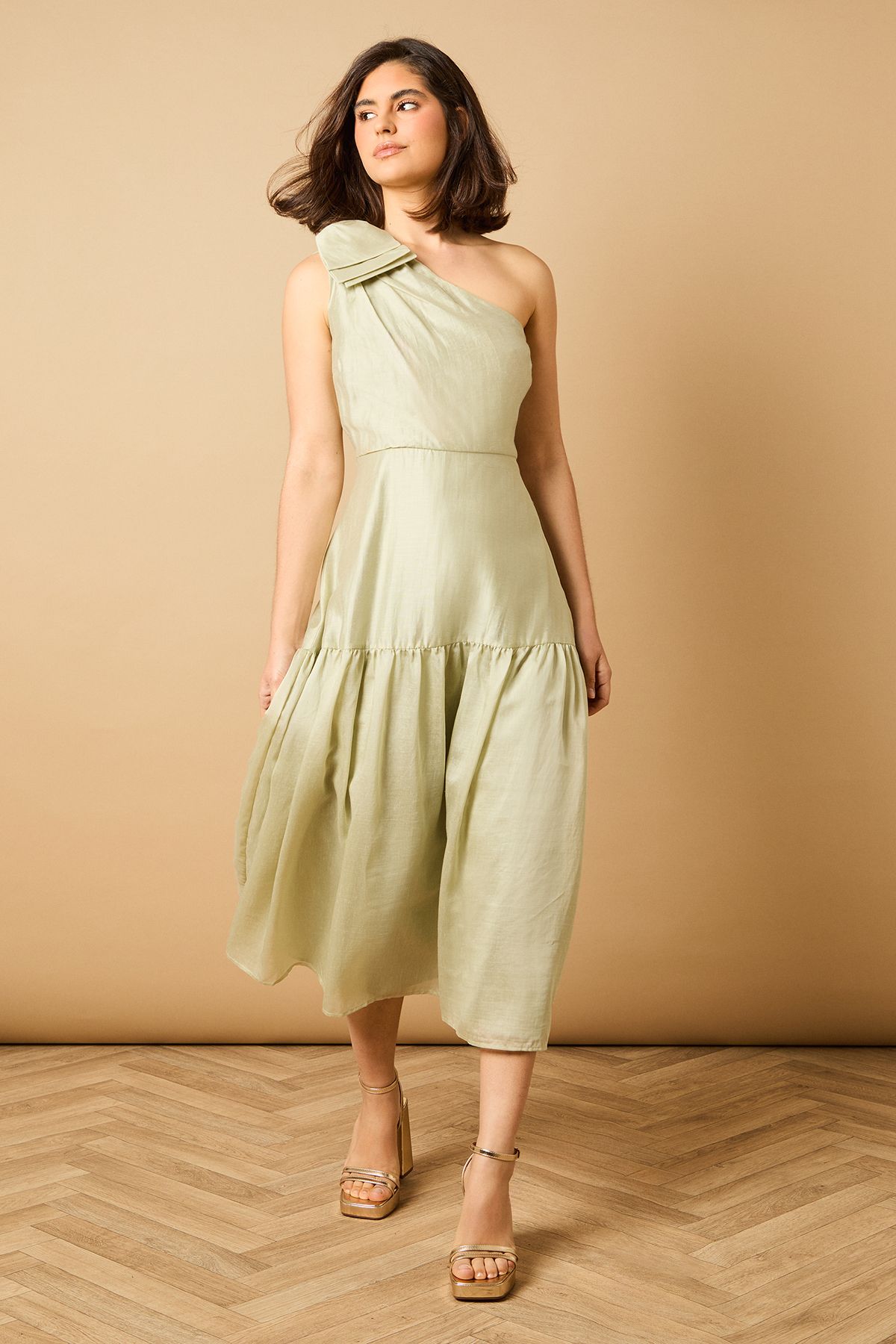 Oasis Bow Shoulder Detail Midi Dress Pistachio image 1