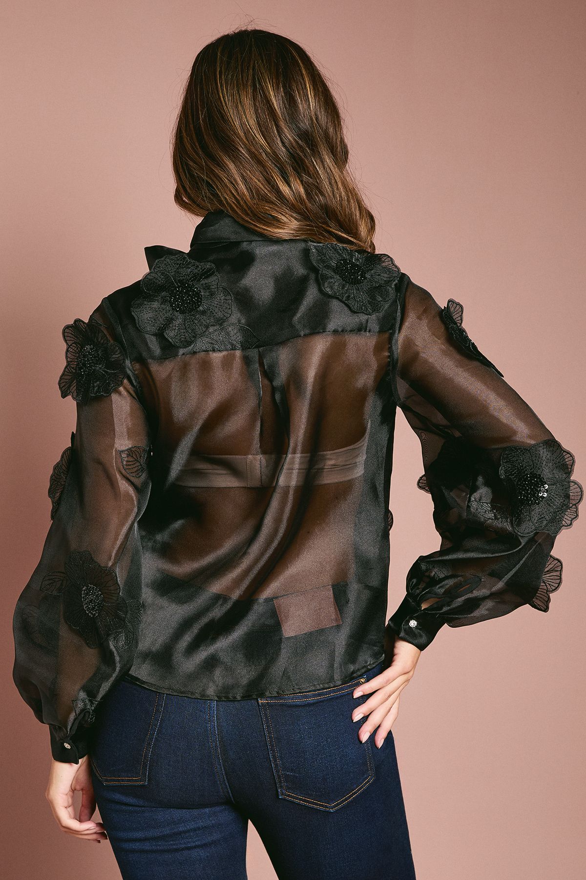 Coast 3D Flower Organza Blouse Black image 4