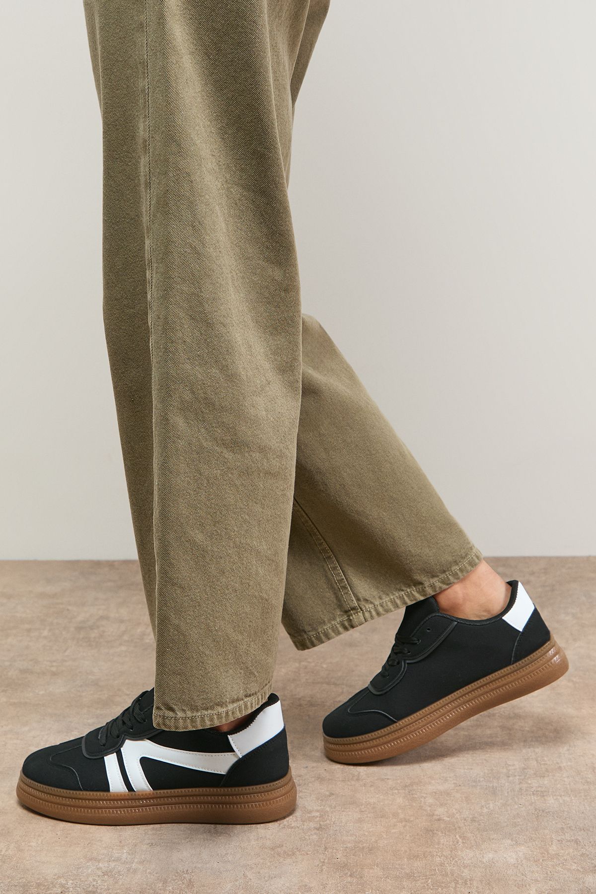 Oasis Faux Suede Lace Up Platform Trainners Natural Black image 1