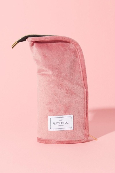 The Flat Lay Co Pink Velvet Brush Case Pink