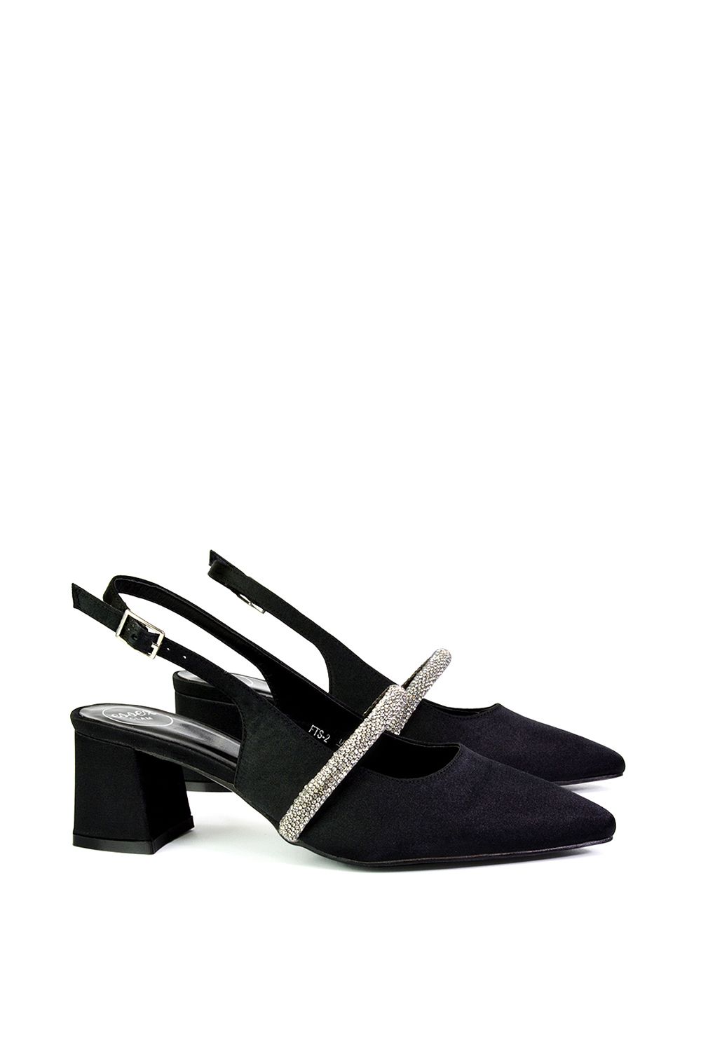XY London 'Sandie' Sling Back Strappy Pointed Toe Diamante Mid Block Heels image 2