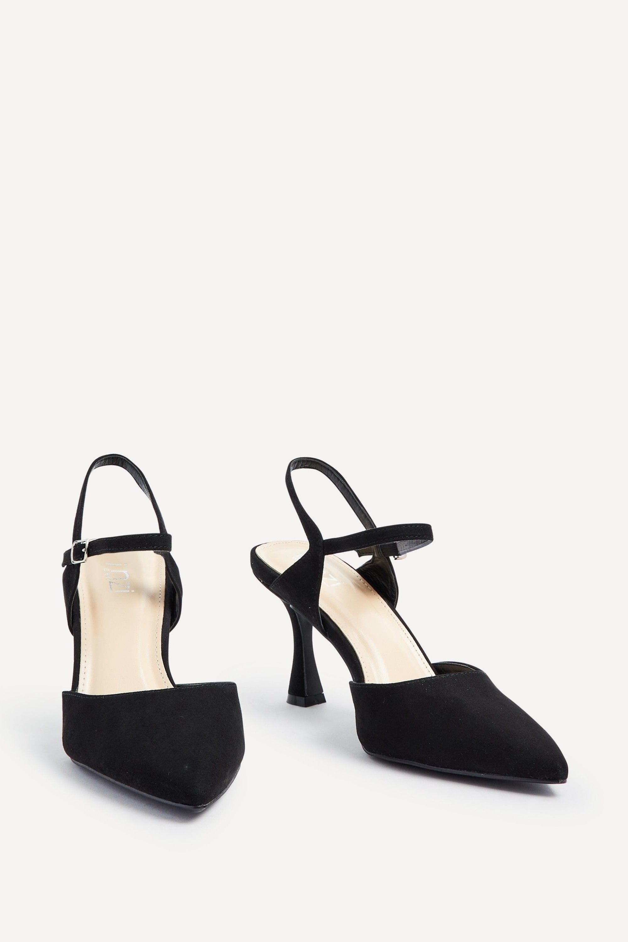 Linzi Duet Wide Fit Black Faux Suede Open Back Stiletto Court Heel image 3