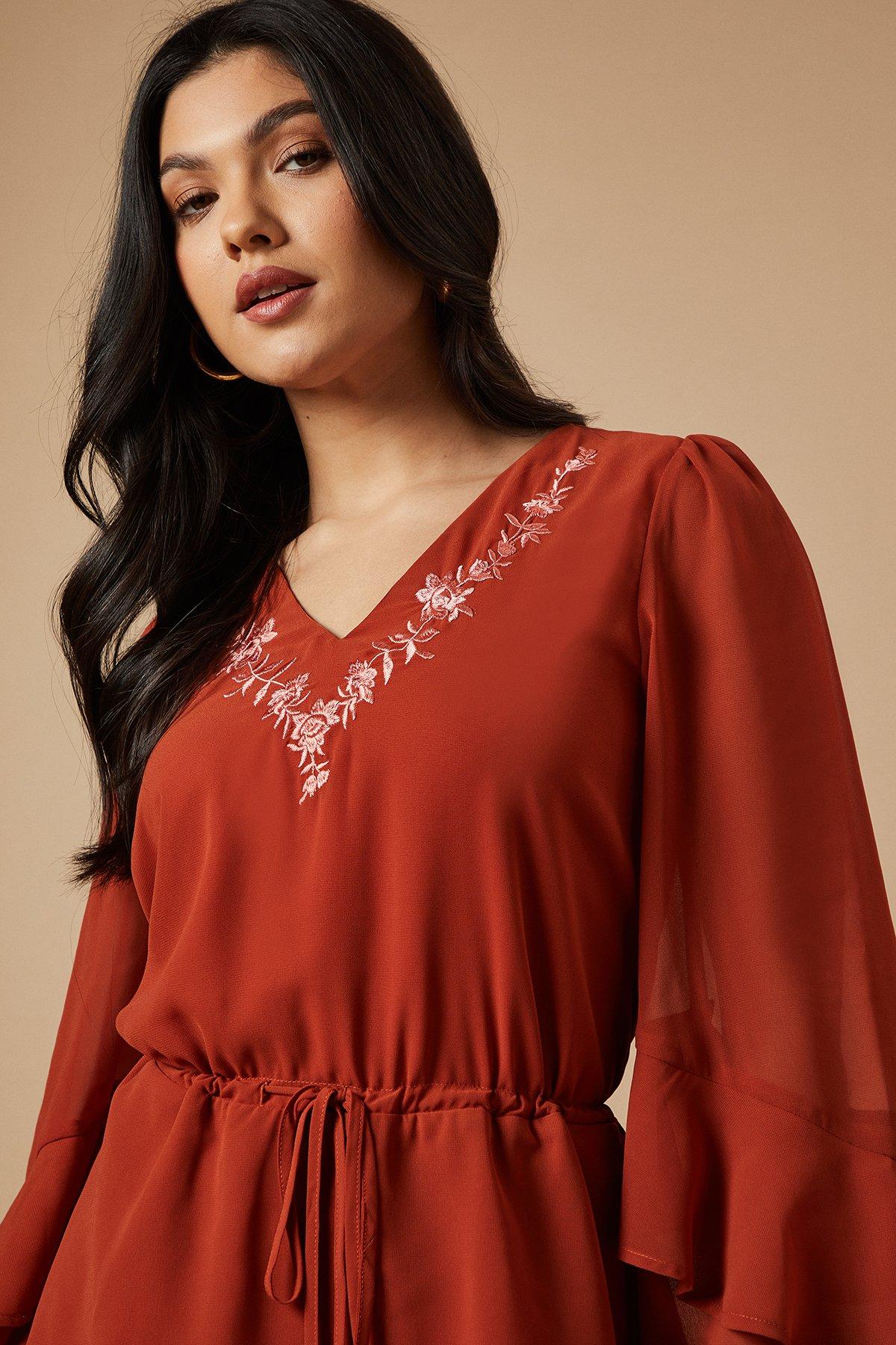 Oasis Embroidered Ruffle Tier Mini Dress Rust image 4