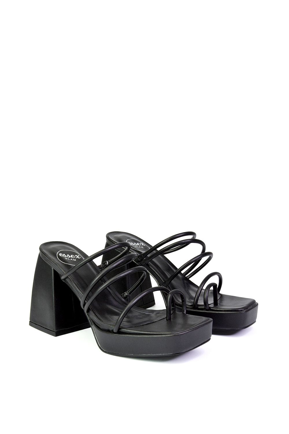 XY London 'Colt' Strappy Square Toe High Block Heel Platform Mule Sandals image 4