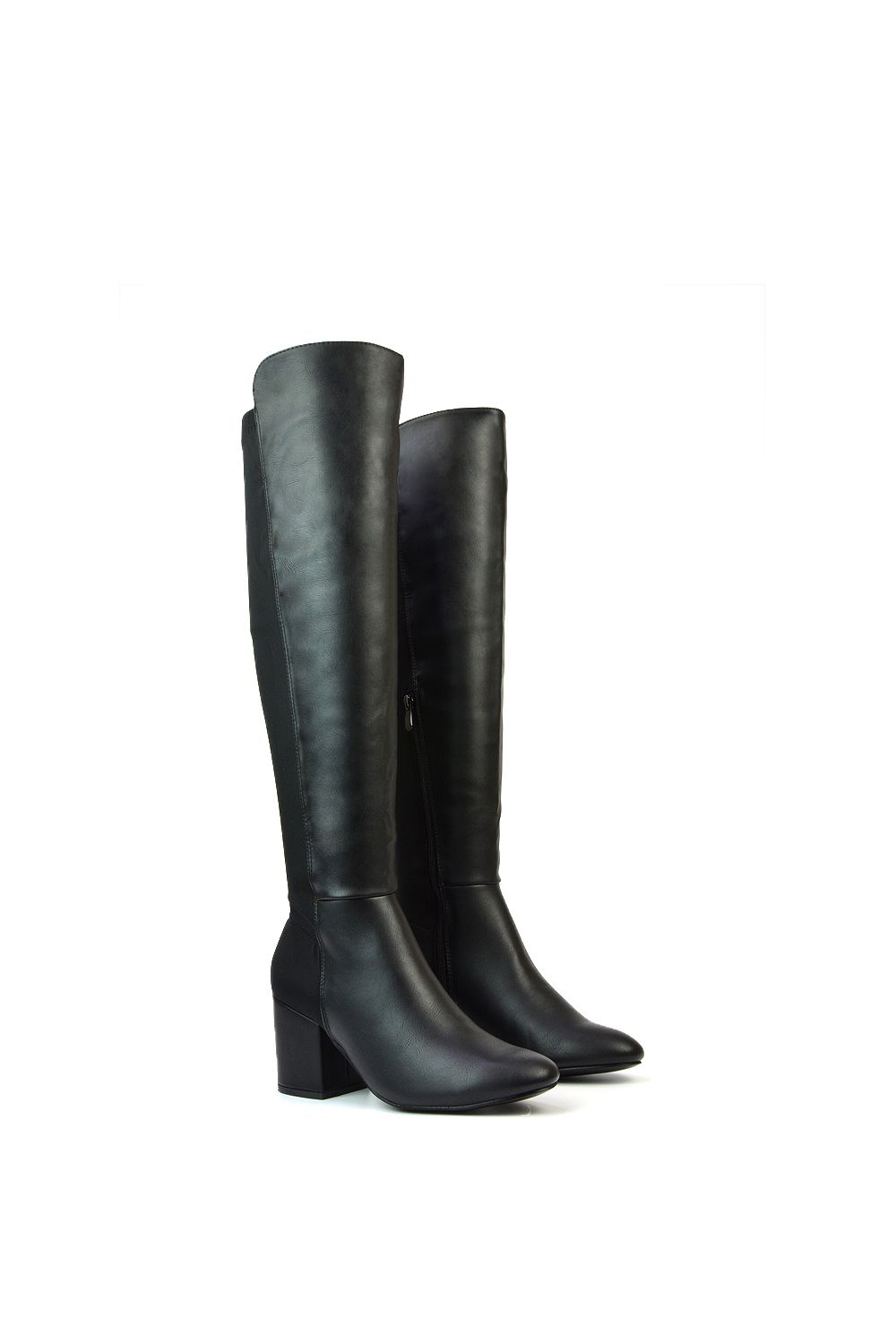 XY London ‘Falcon’ Knee High Boots Elasticated Calf Fit Mid Block Heel image 2