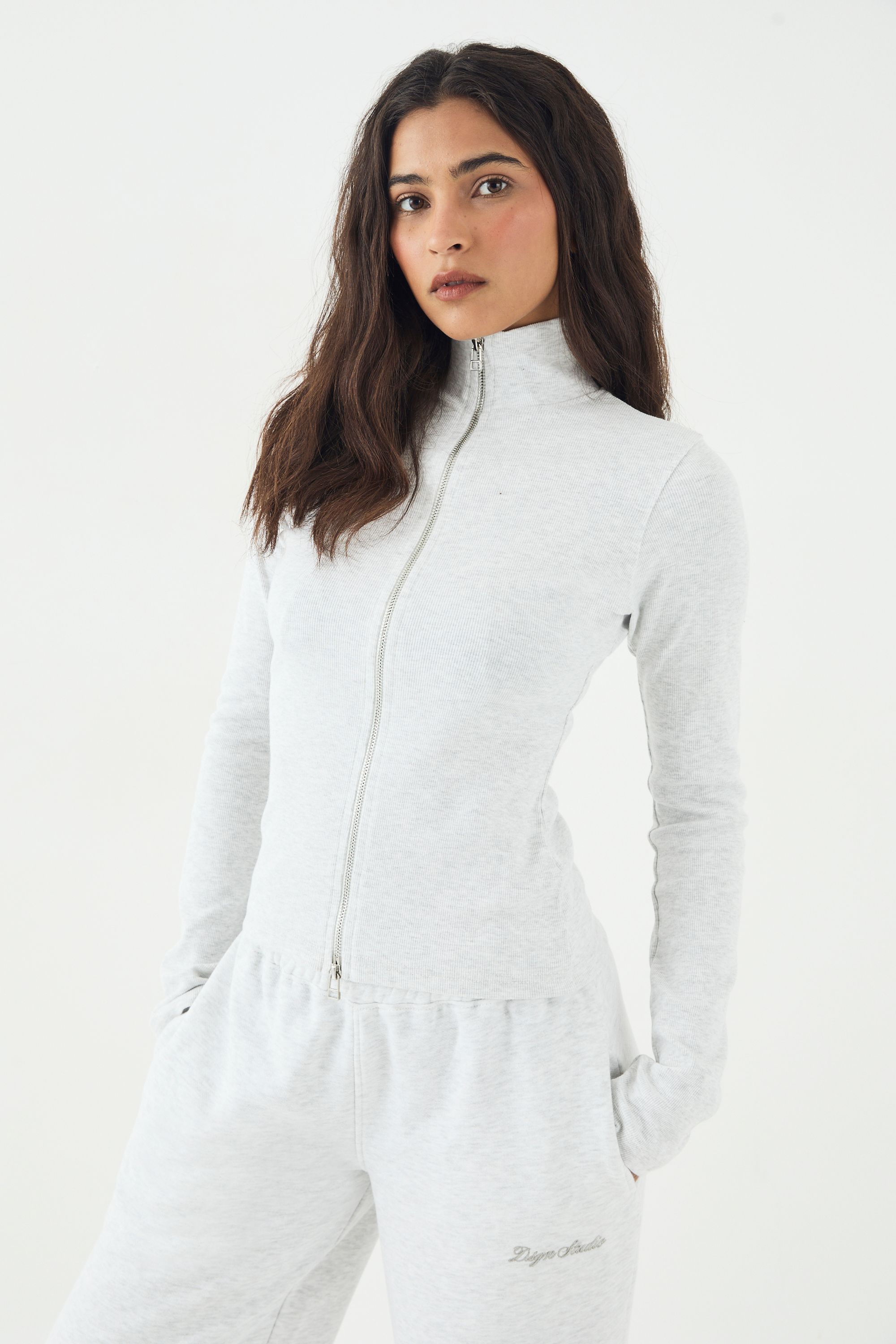 DSGN Studio DSGN Studio Zip Through Rib Top Ash Grey image 1