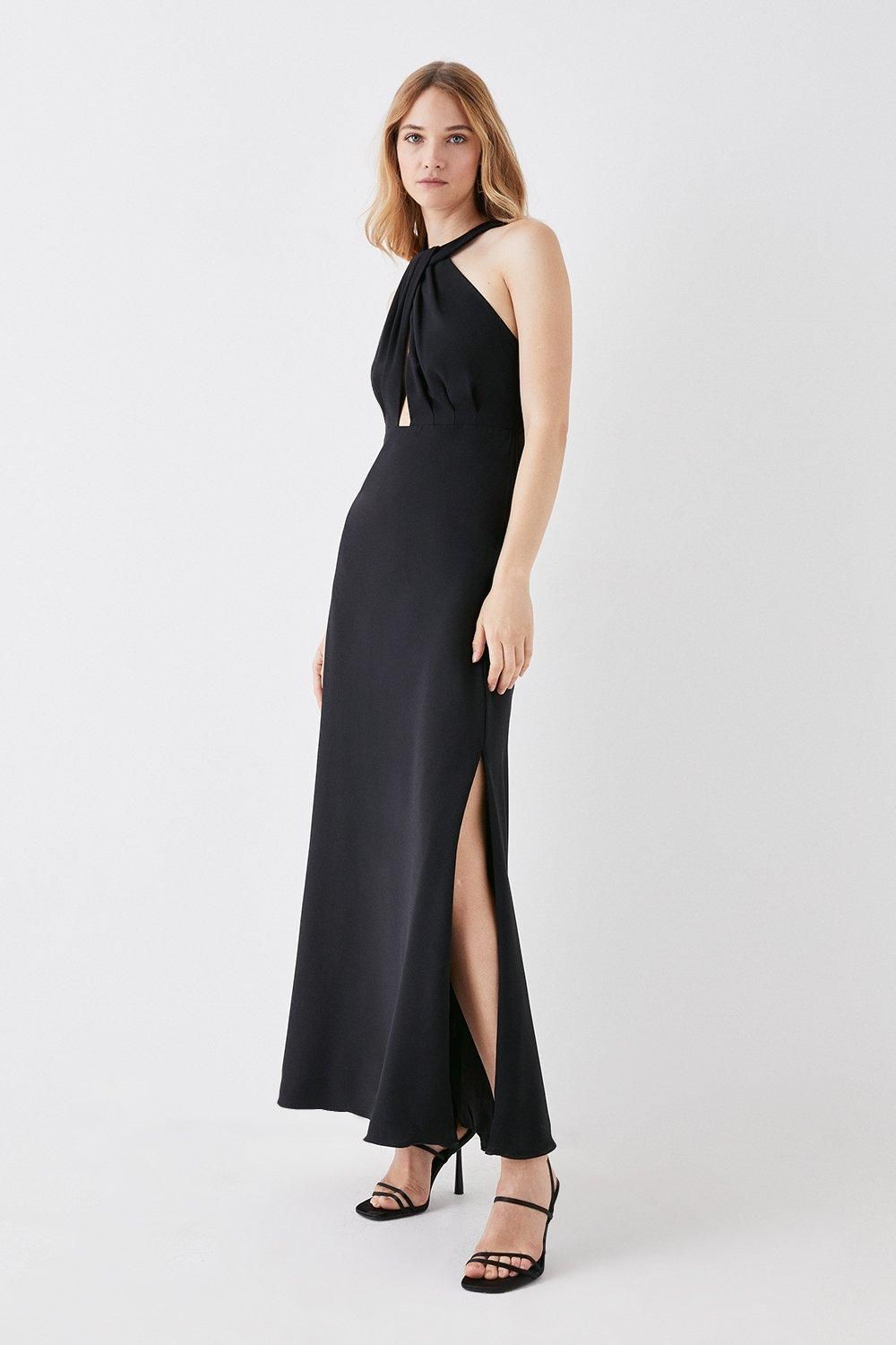 Coast Petite Twist Halterneck Maxi Dress Black