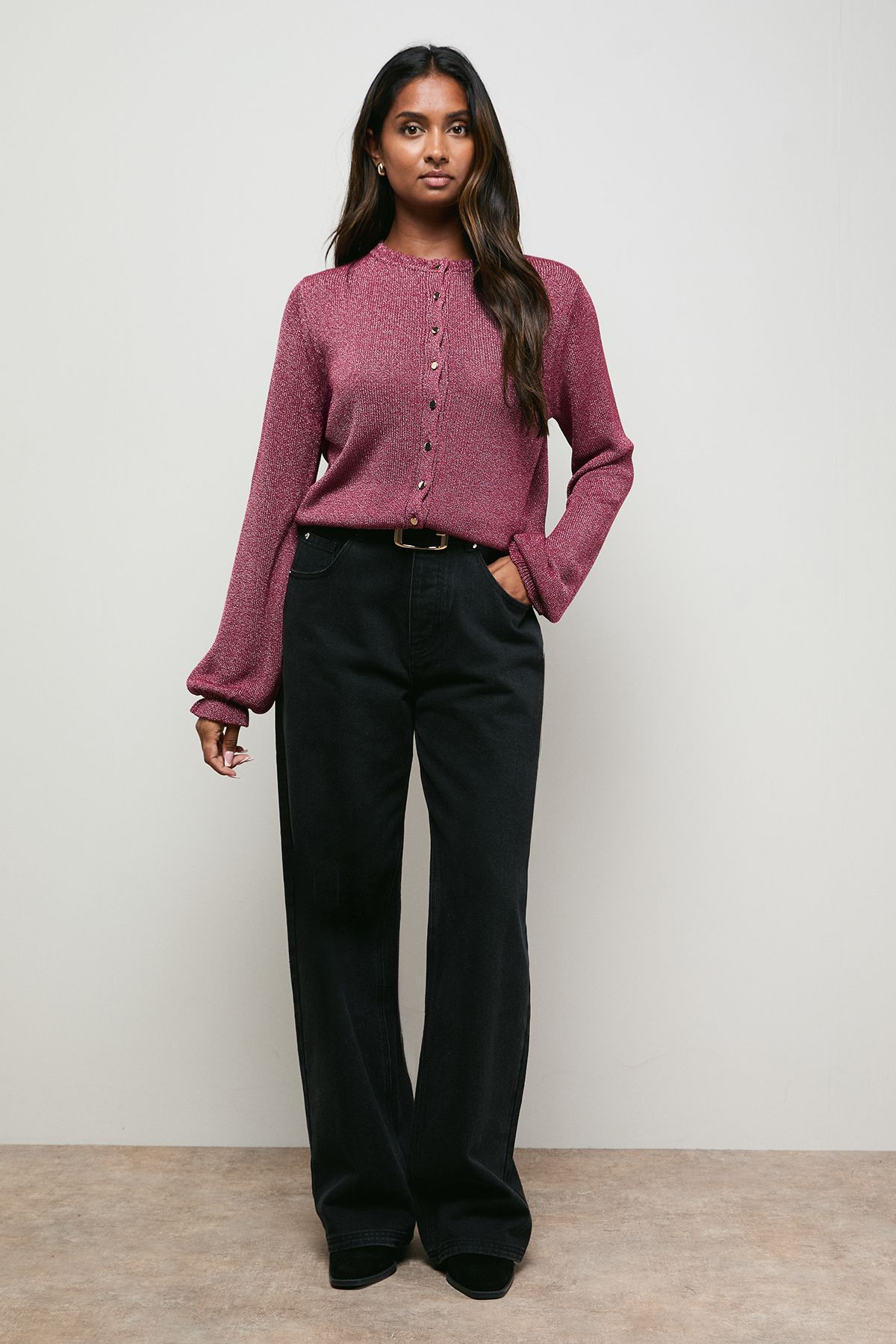 Oasis Scallop Neck Button Down Cardigan Chocolate image 5