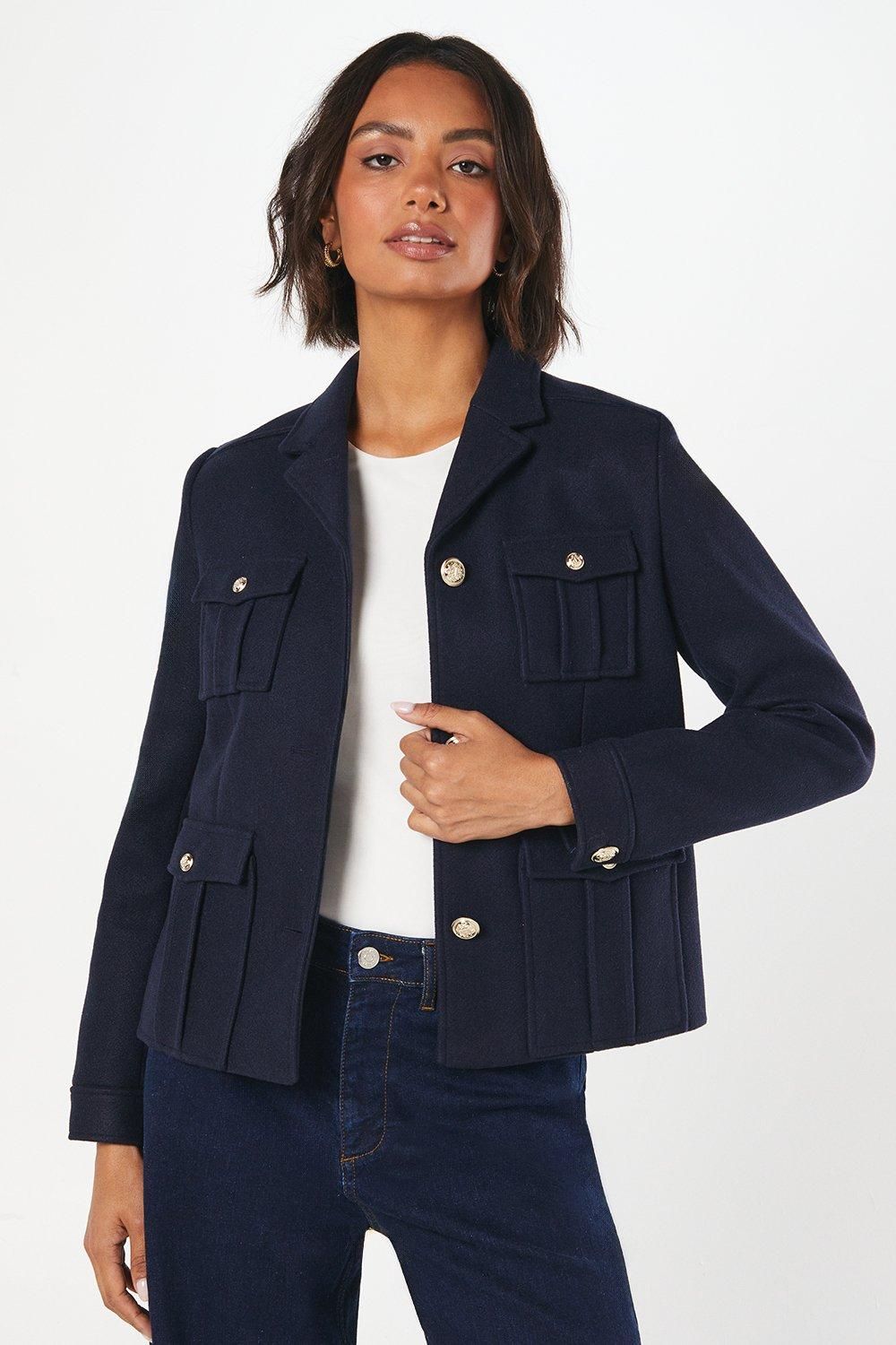 Dorothy Perkins Military Button Wool Short Jacket Navy image 1