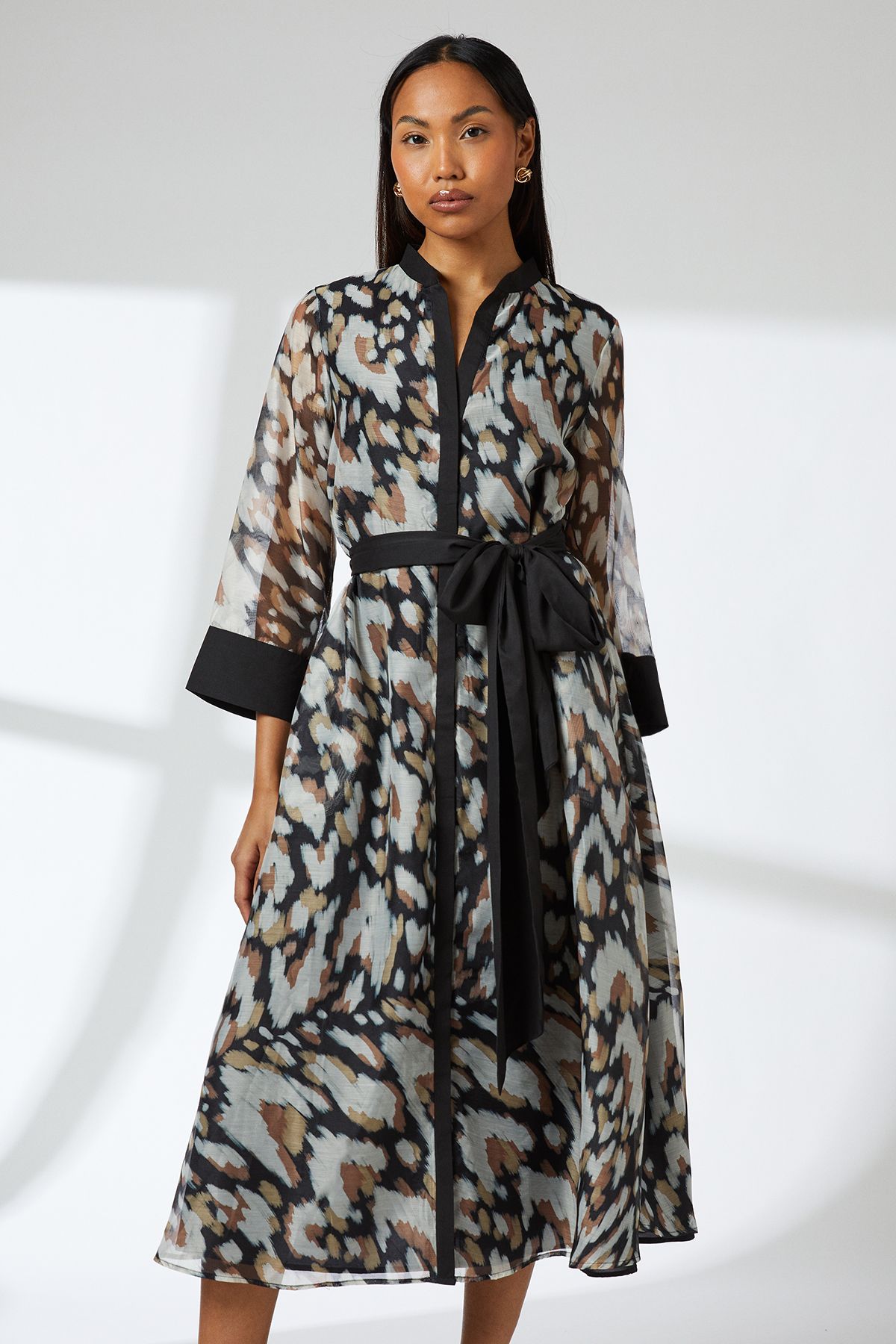 Principles Black Belted Contrast Detail Collarless Shirt Dress Black image 2