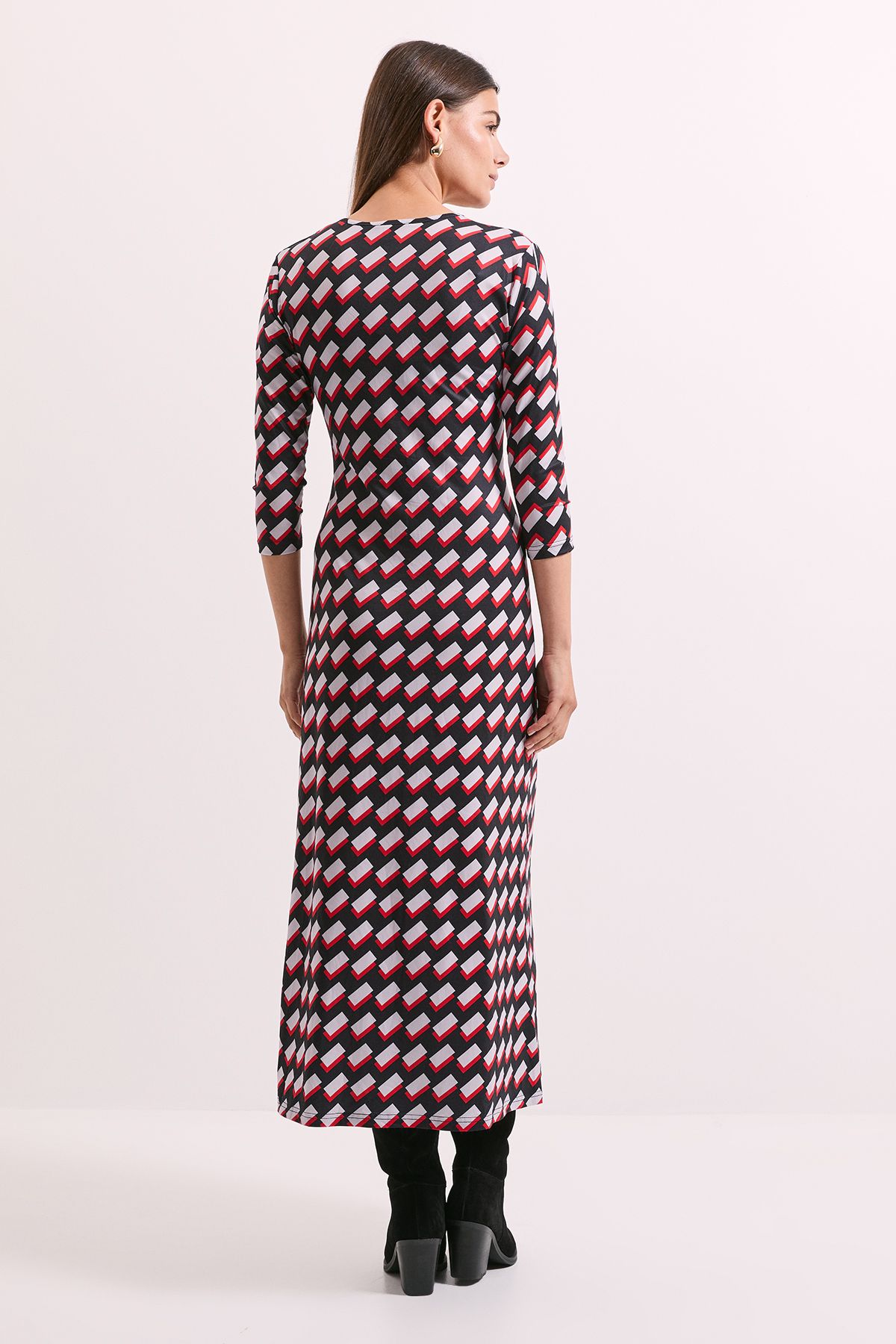 Principles Red Printed Ruched Front Trim Detail Midi Dress Red image 4